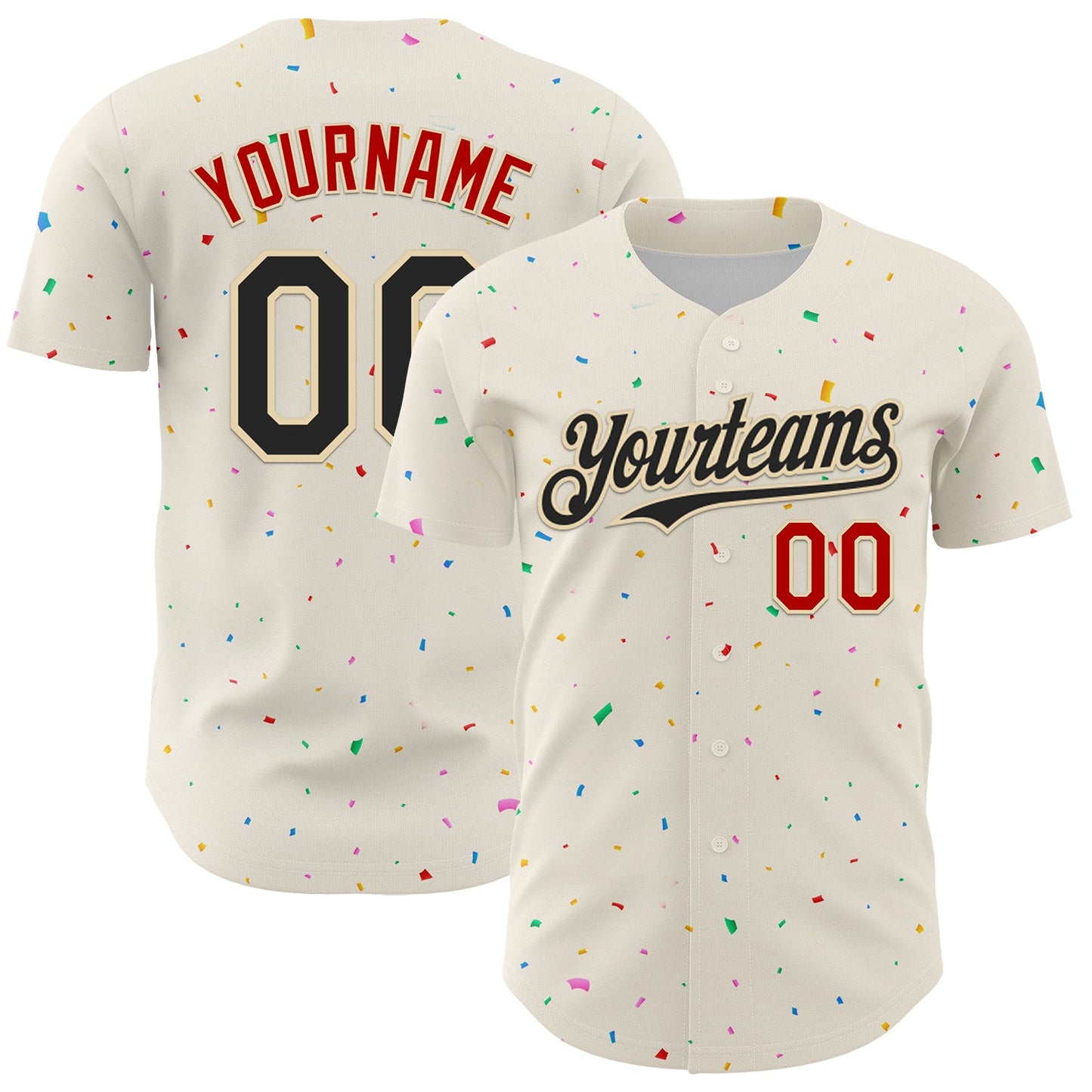 Custom Cream Black-Red 3D Pattern Design Confetti Authentic Baseball Jersey - Main View