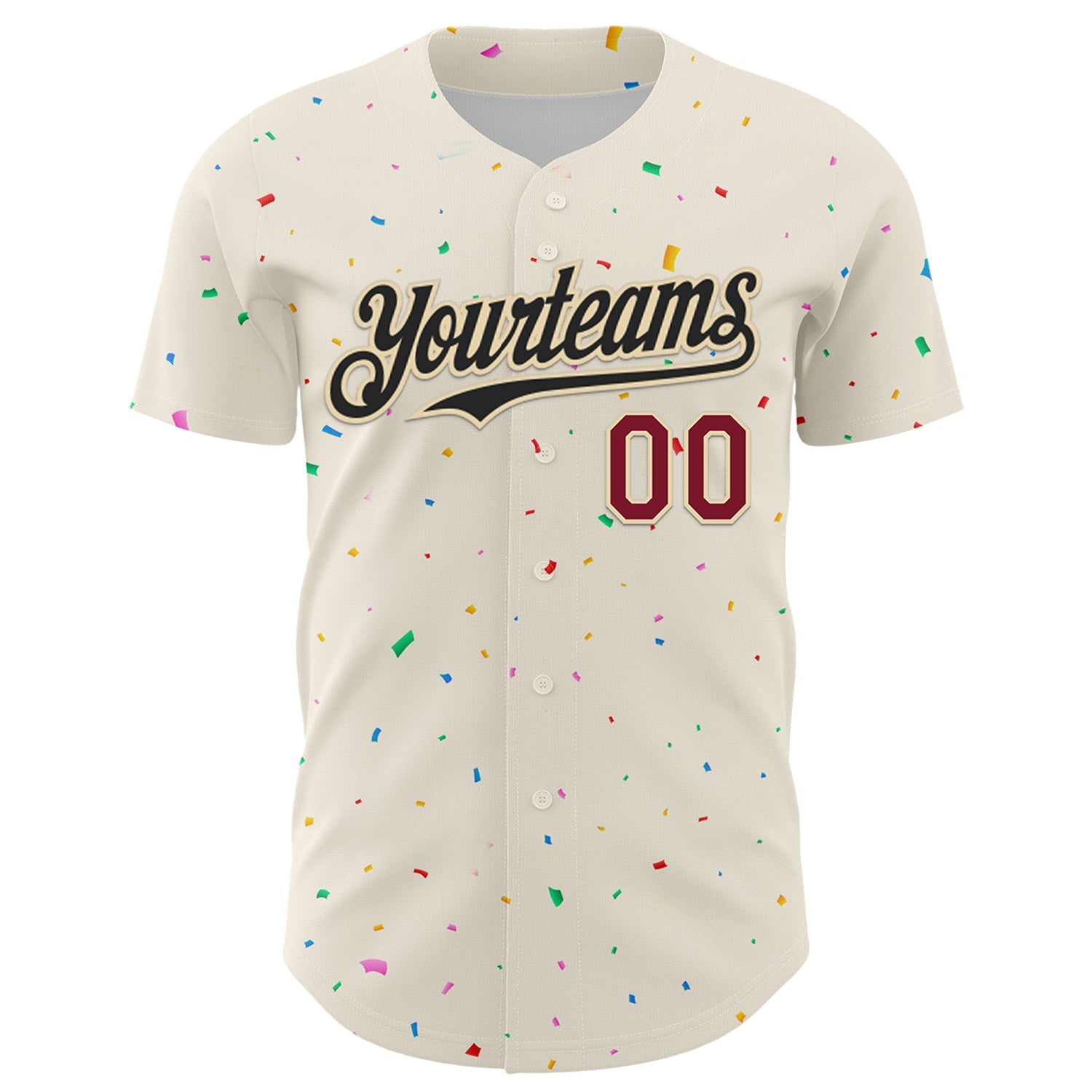 Custom Cream Black-Crimson 3D Pattern Design Confetti Authentic Baseball Jersey view 2