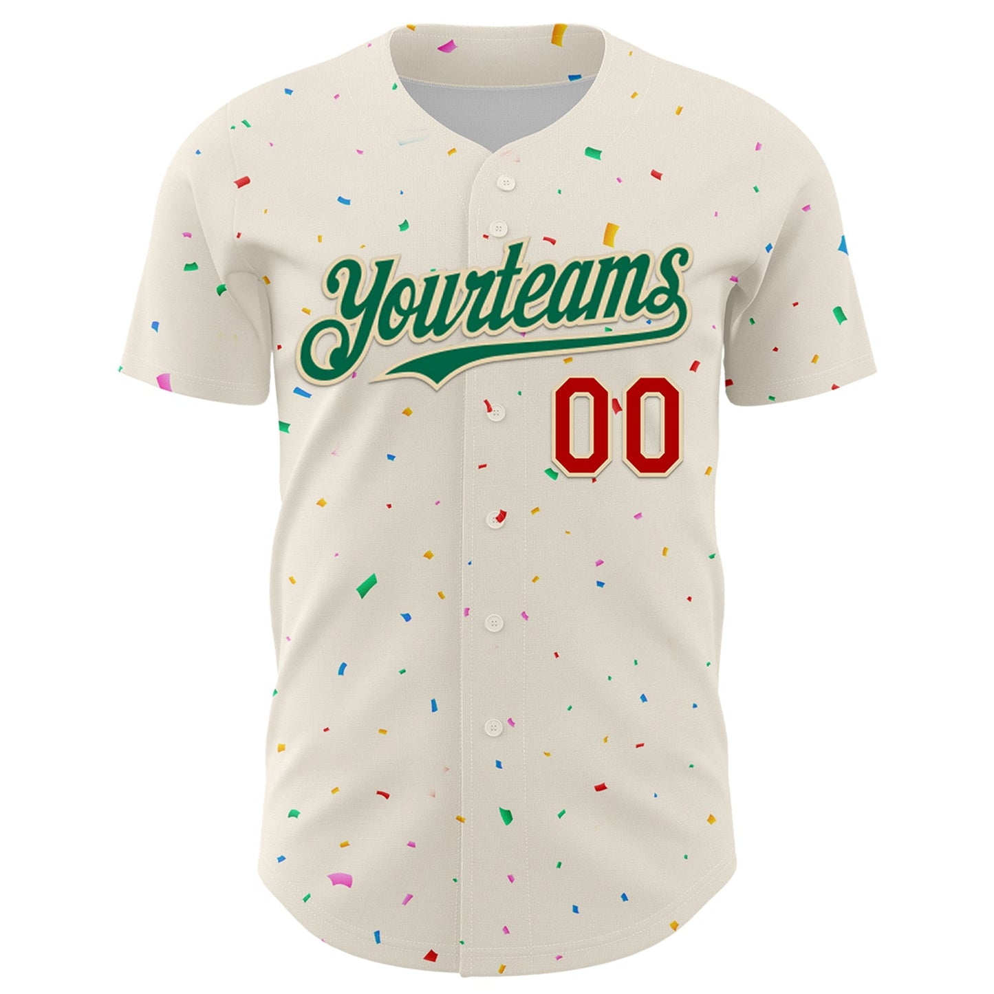 Custom Cream Kelly Green-Red 3D Pattern Design Confetti Authentic Baseball Jersey view 2