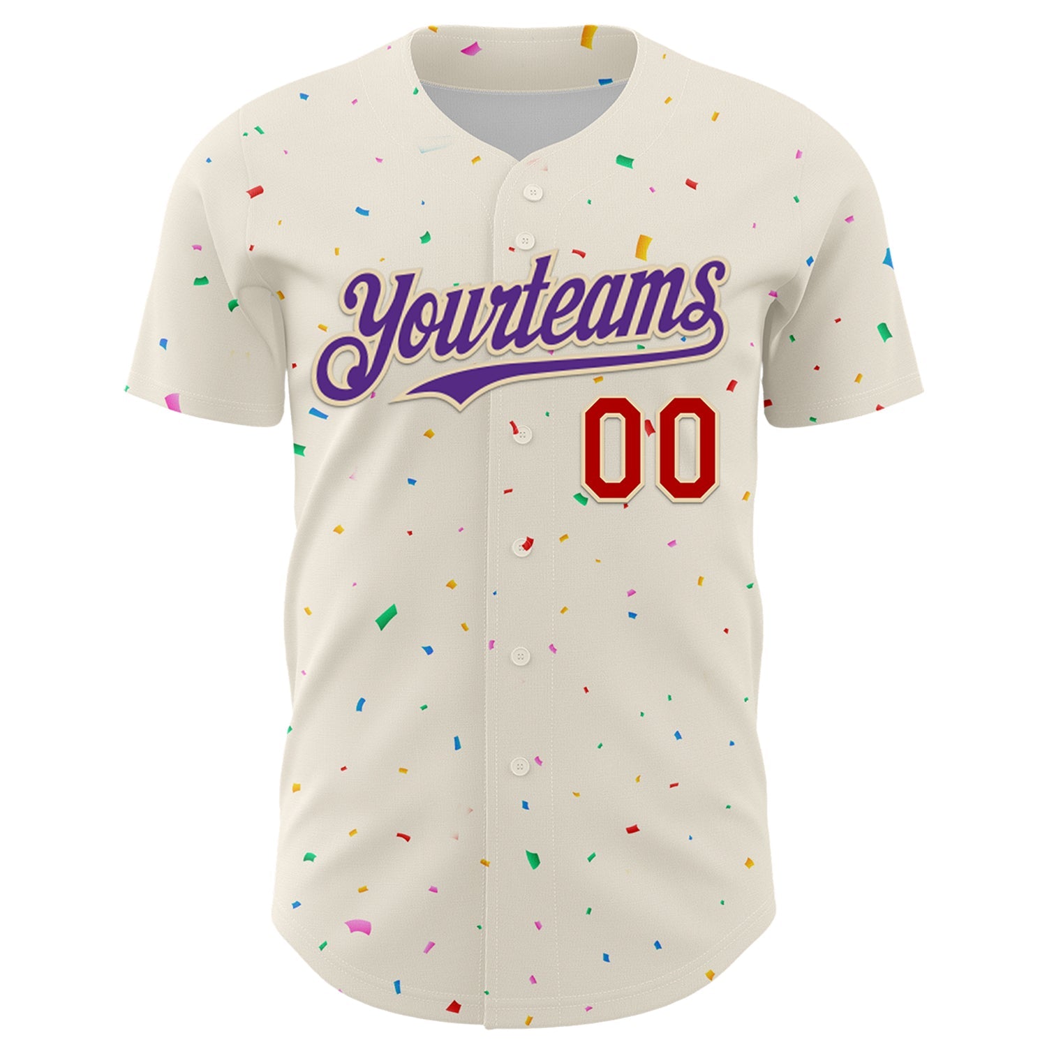 Custom Cream Purple-Red 3D Pattern Design Confetti Authentic Baseball Jersey view 2