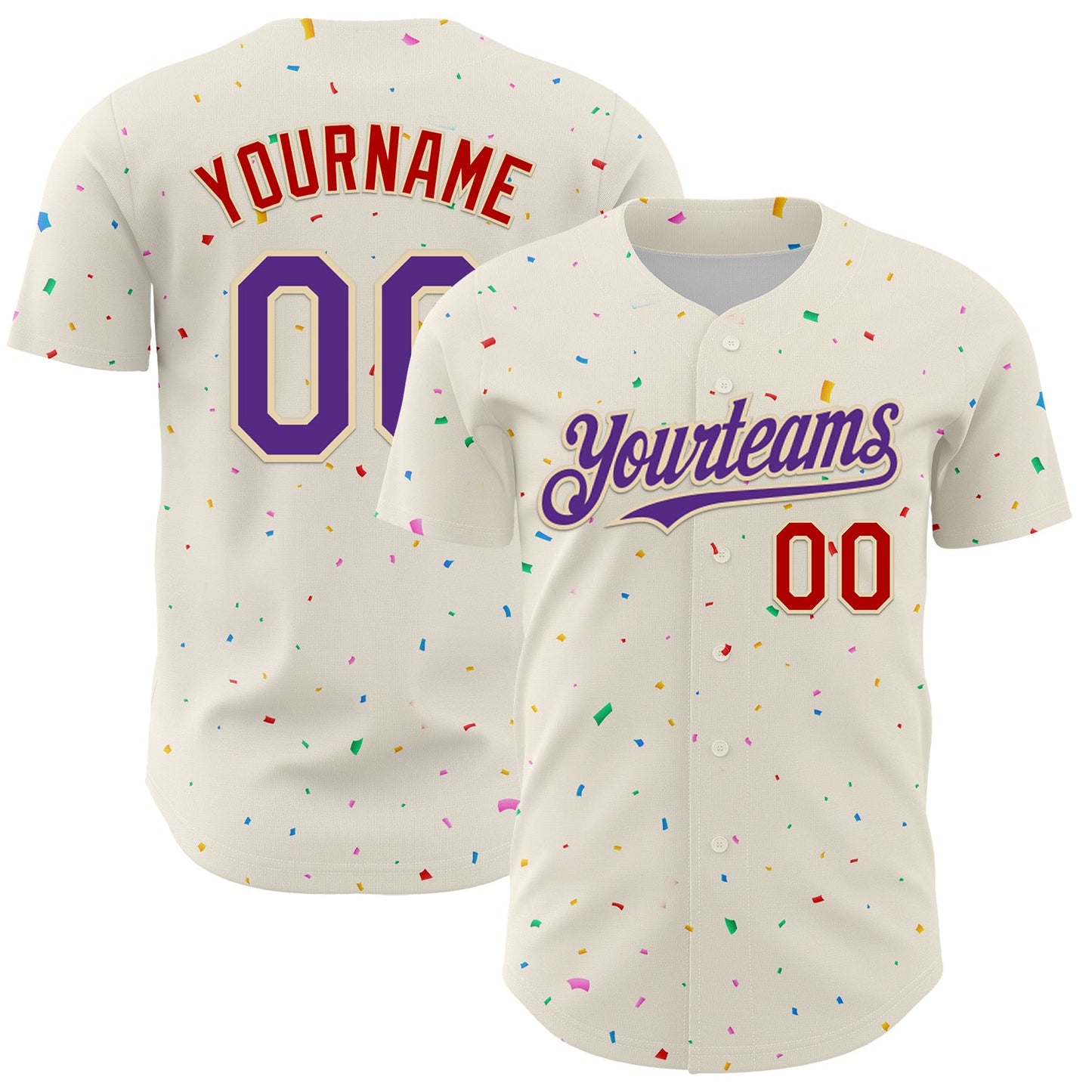 Custom Cream Purple-Red 3D Pattern Design Confetti Authentic Baseball Jersey - Main View