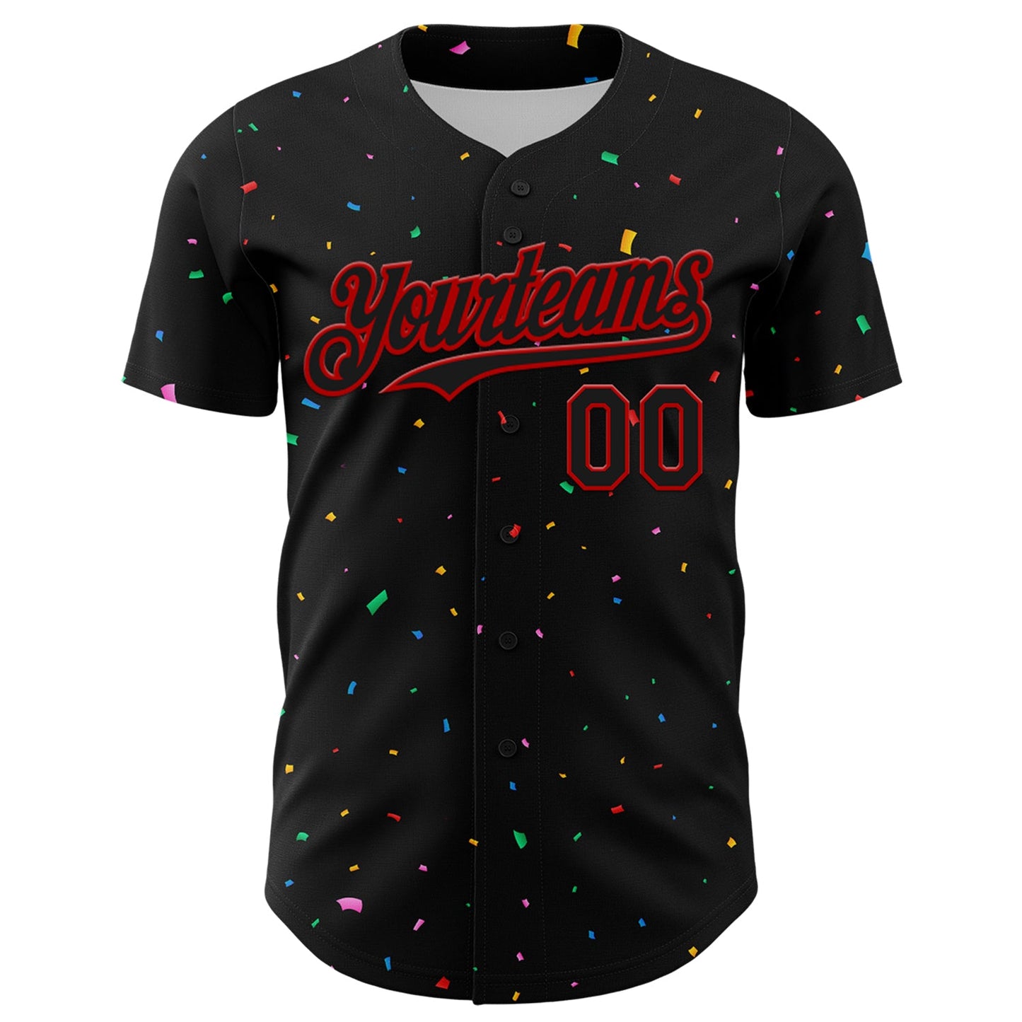 Custom Black Red 3D Pattern Design Confetti Authentic Baseball Jersey view 2