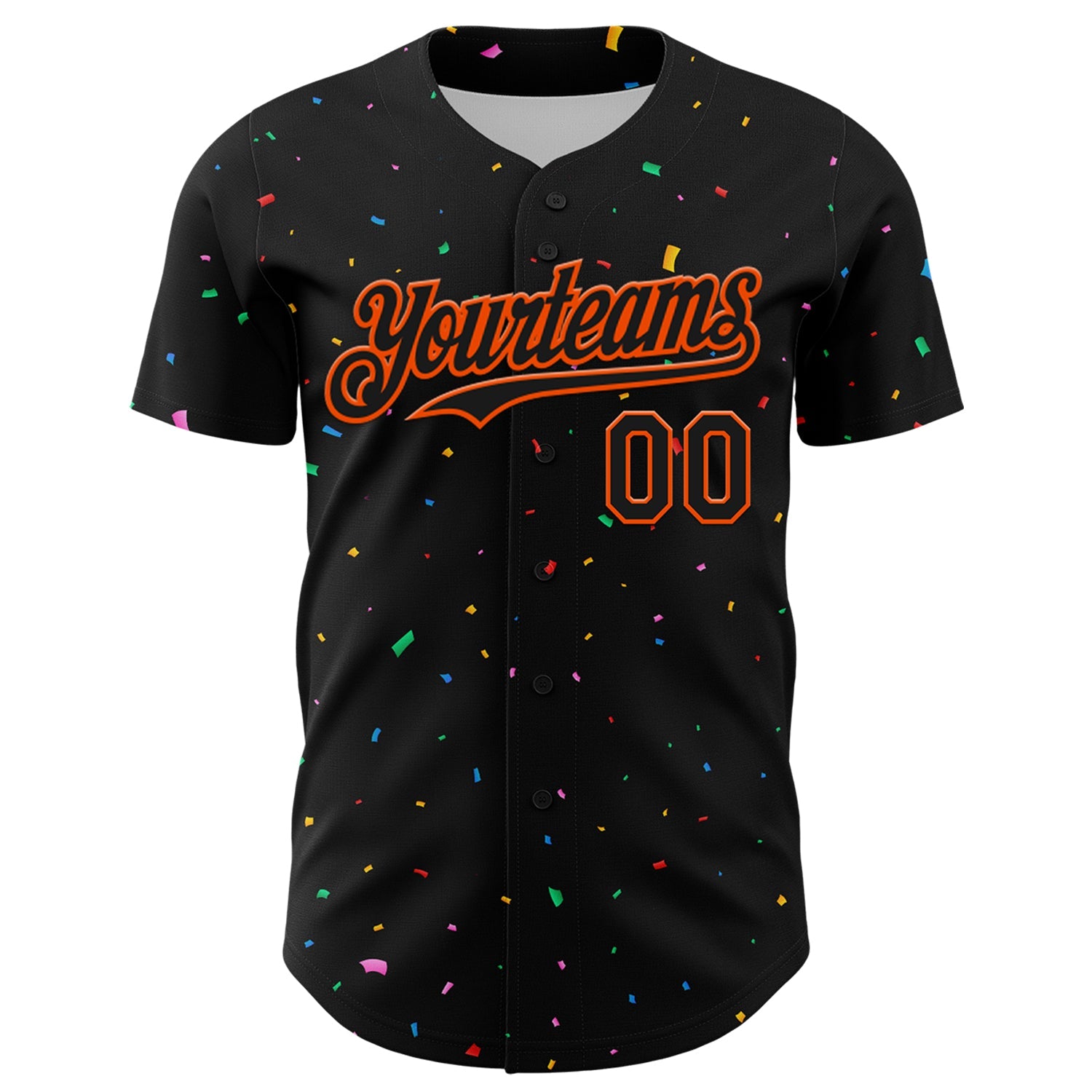 Custom Black Orange 3D Pattern Design Confetti Authentic Baseball Jersey view 2