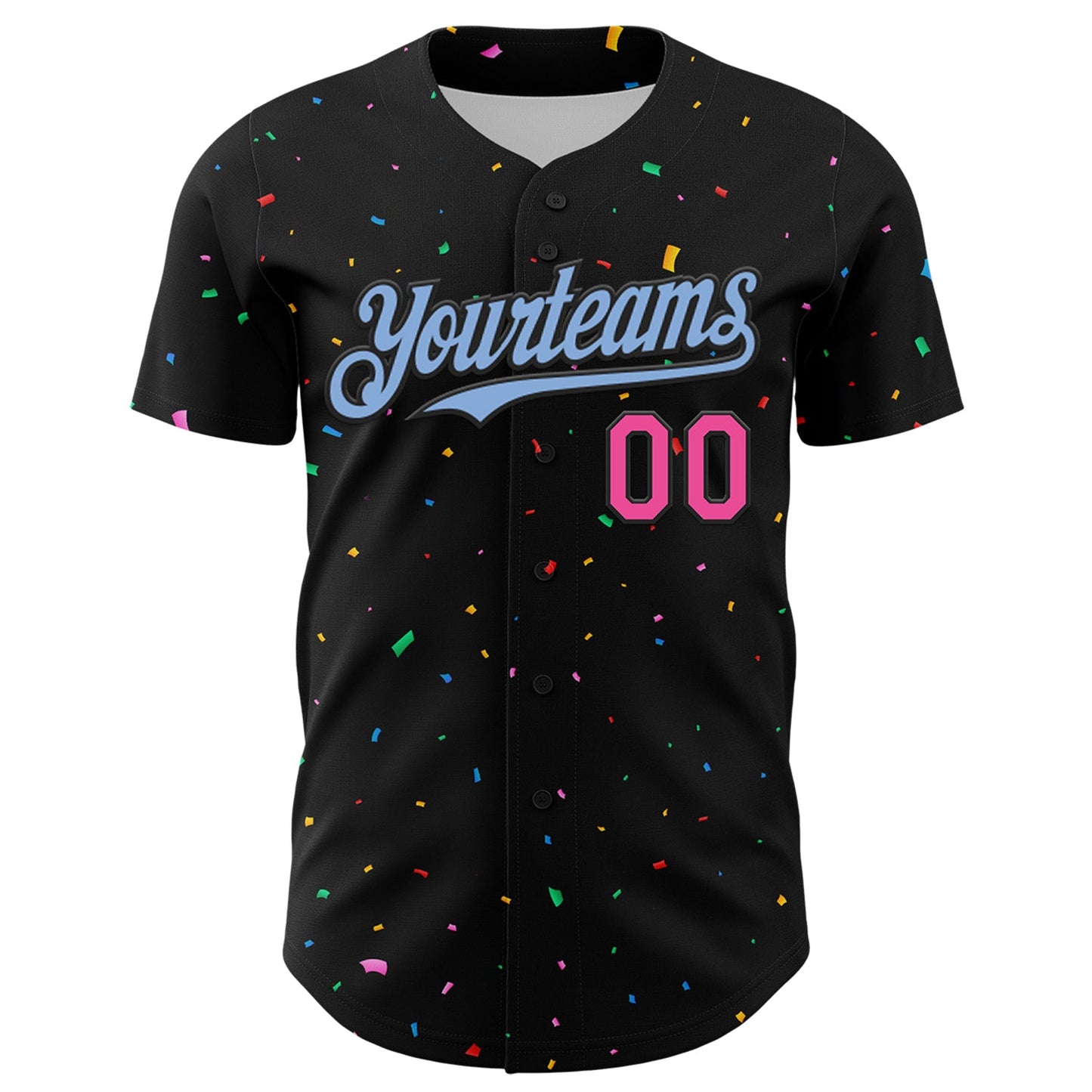 Custom Black Light Blue-Pink 3D Pattern Design Confetti Authentic Baseball Jersey view 2
