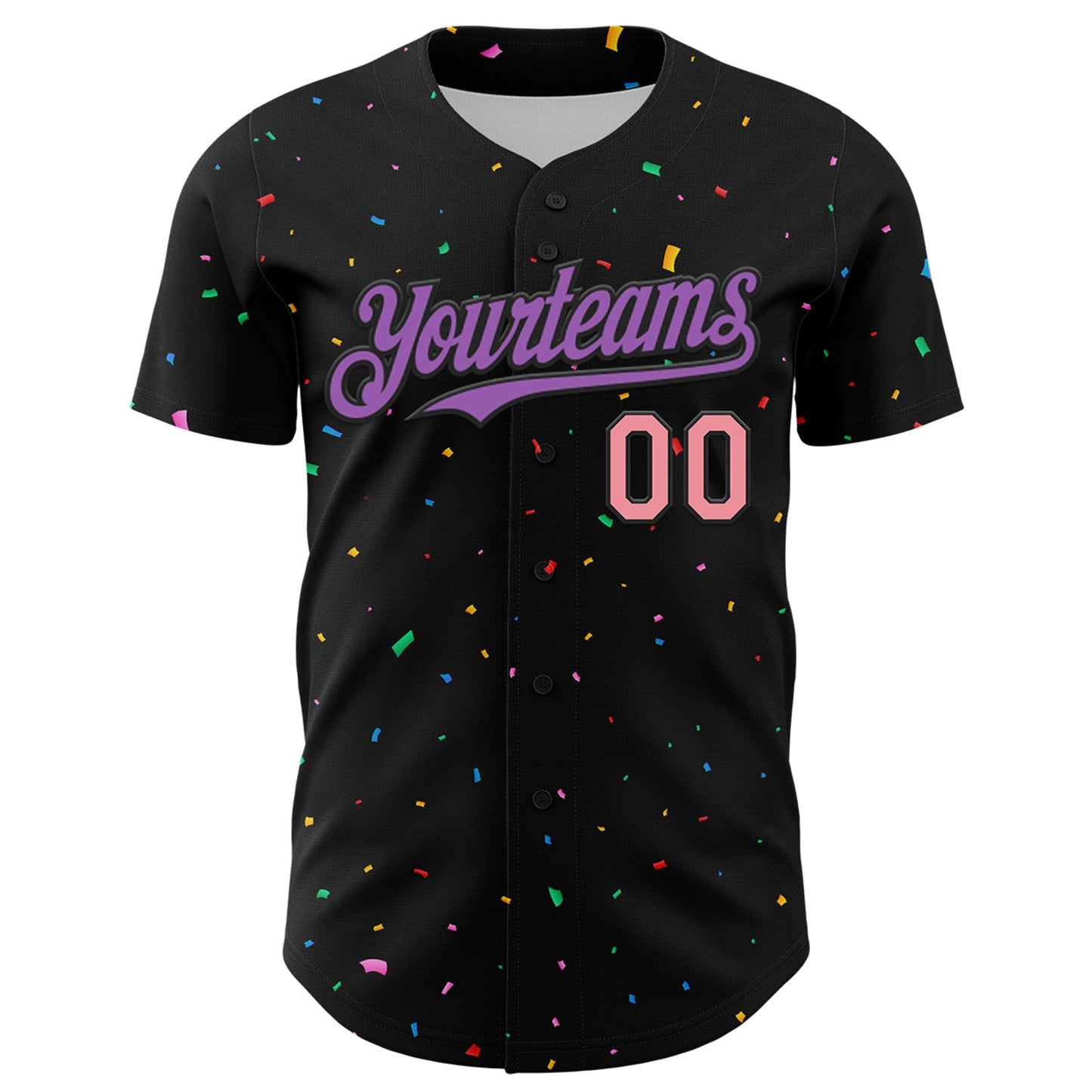 Custom Black Medium Purple-Medium Pink 3D Pattern Design Confetti Authentic Baseball Jersey view 2