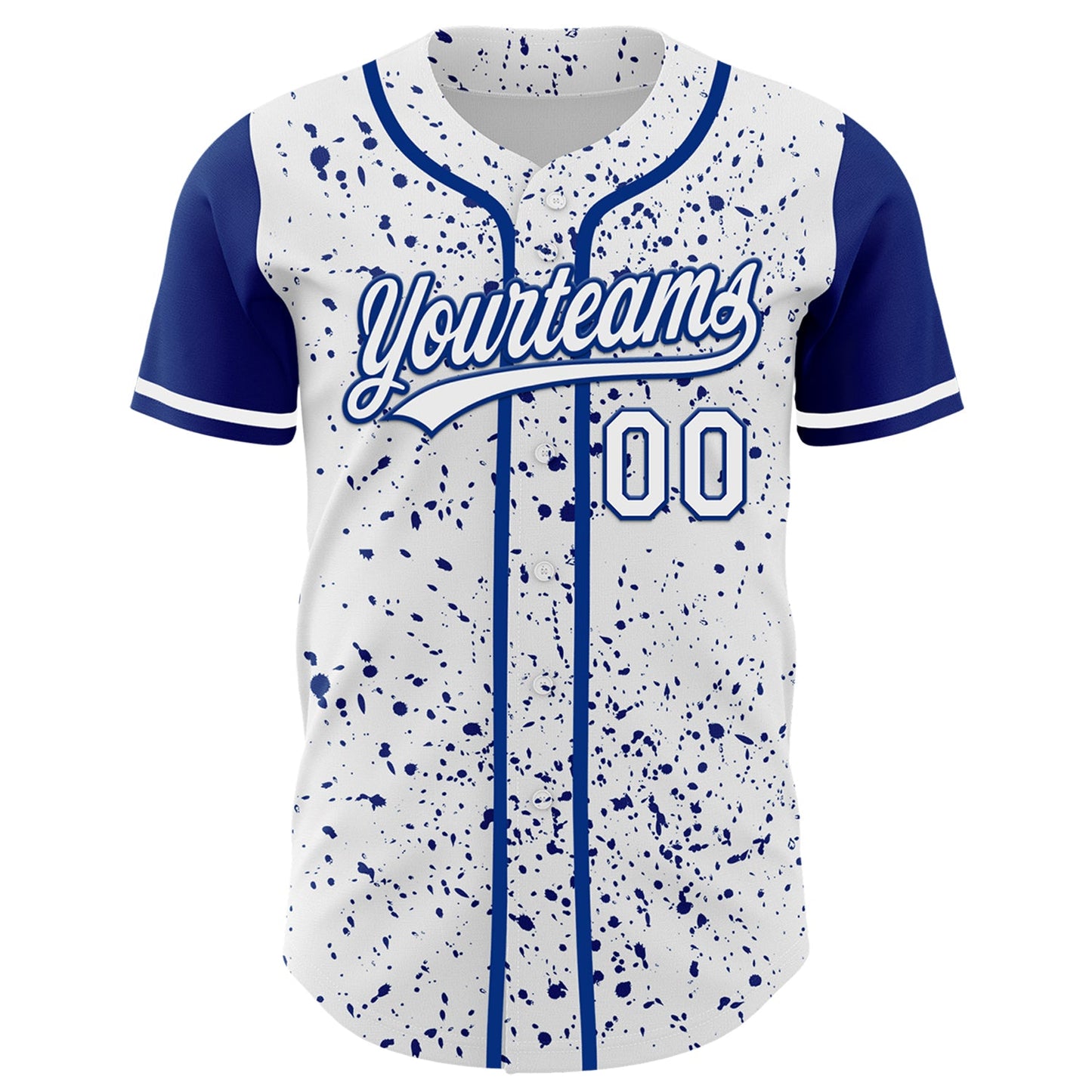 Custom White Royal 3D Pattern Design Abstract Splatter Ink Authentic Baseball Jersey view 2