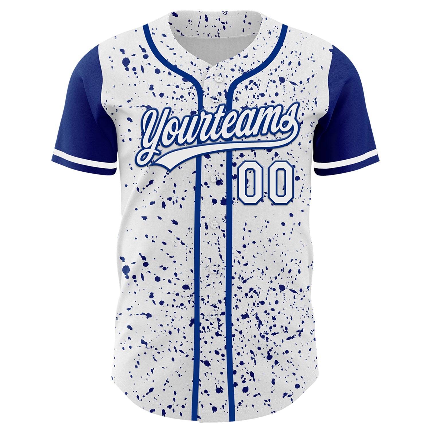 Custom White Royal 3D Pattern Design Abstract Splatter Ink Authentic Baseball Jersey view 2