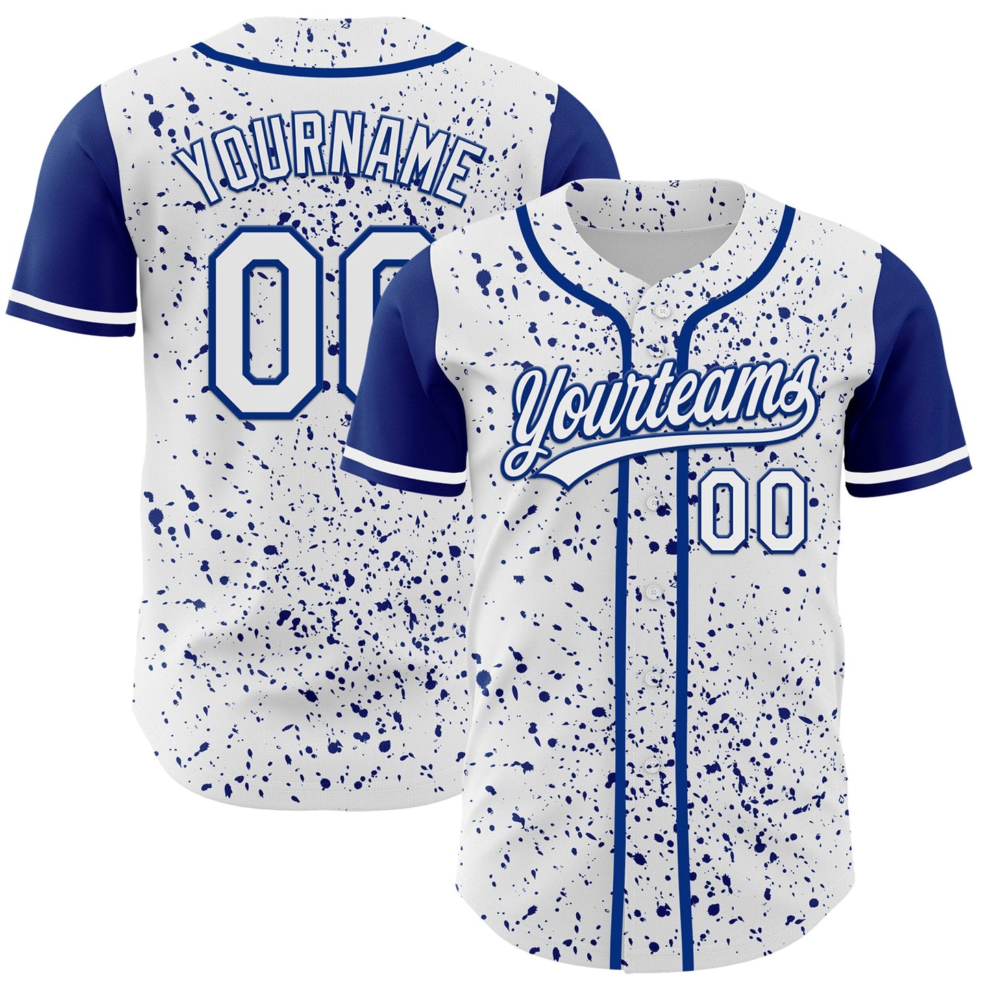 Custom White Royal 3D Pattern Design Abstract Splatter Ink Authentic Baseball Jersey - Main View