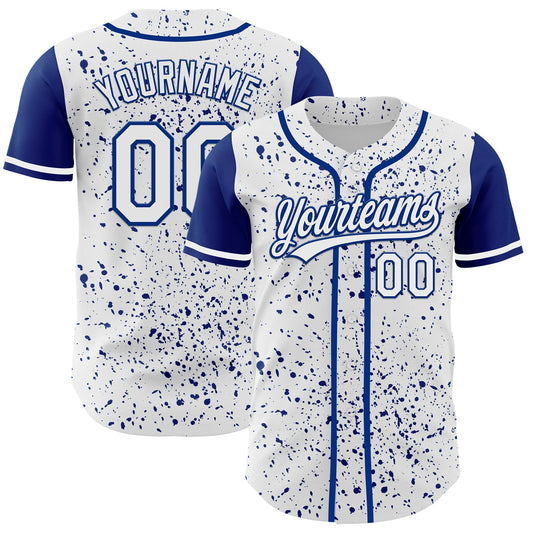 Custom White Royal 3D Pattern Design Abstract Splatter Ink Authentic Baseball Jersey - Main View