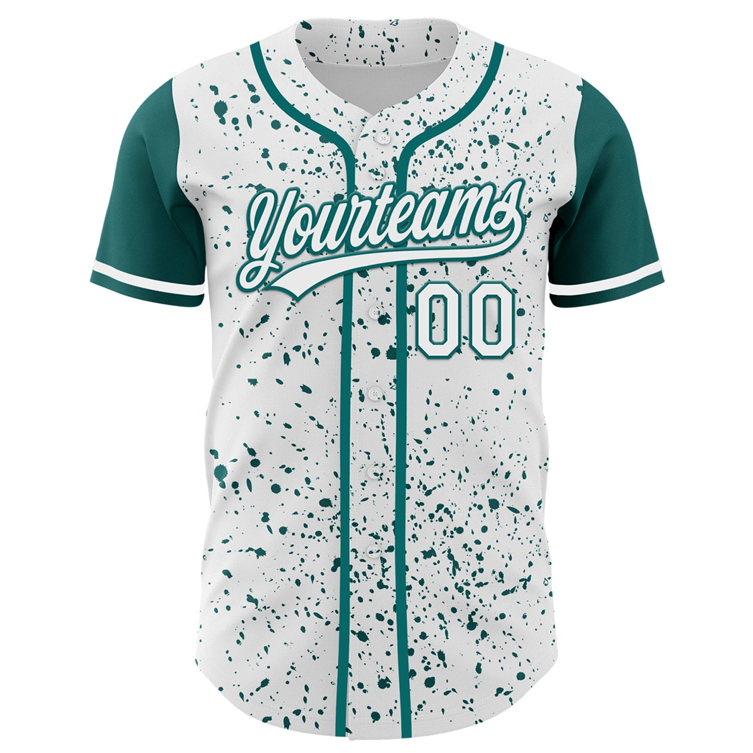 Custom White Teal 3D Pattern Design Abstract Splatter Ink Authentic Baseball Jersey view 2