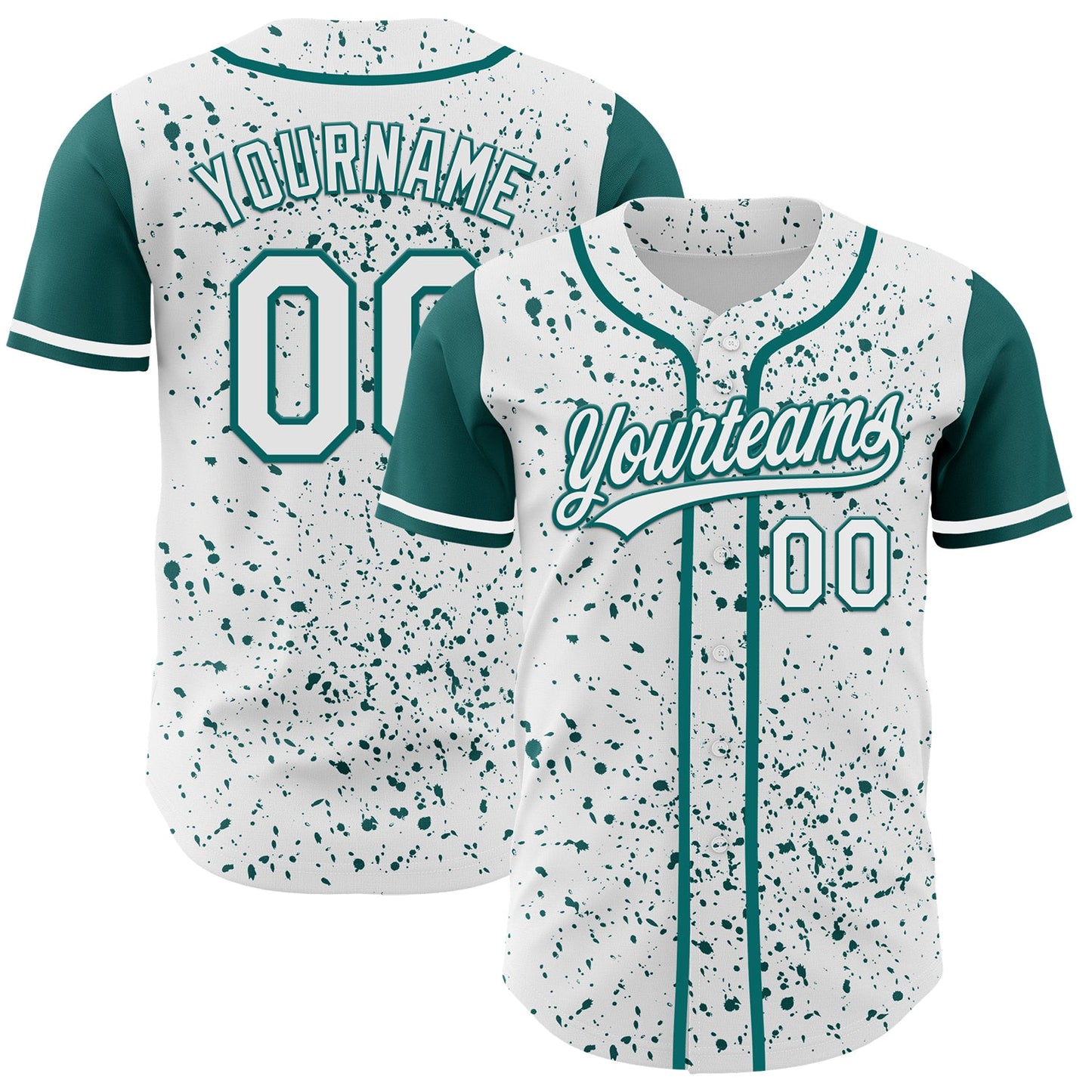 Custom White Teal 3D Pattern Design Abstract Splatter Ink Authentic Baseball Jersey - Main View