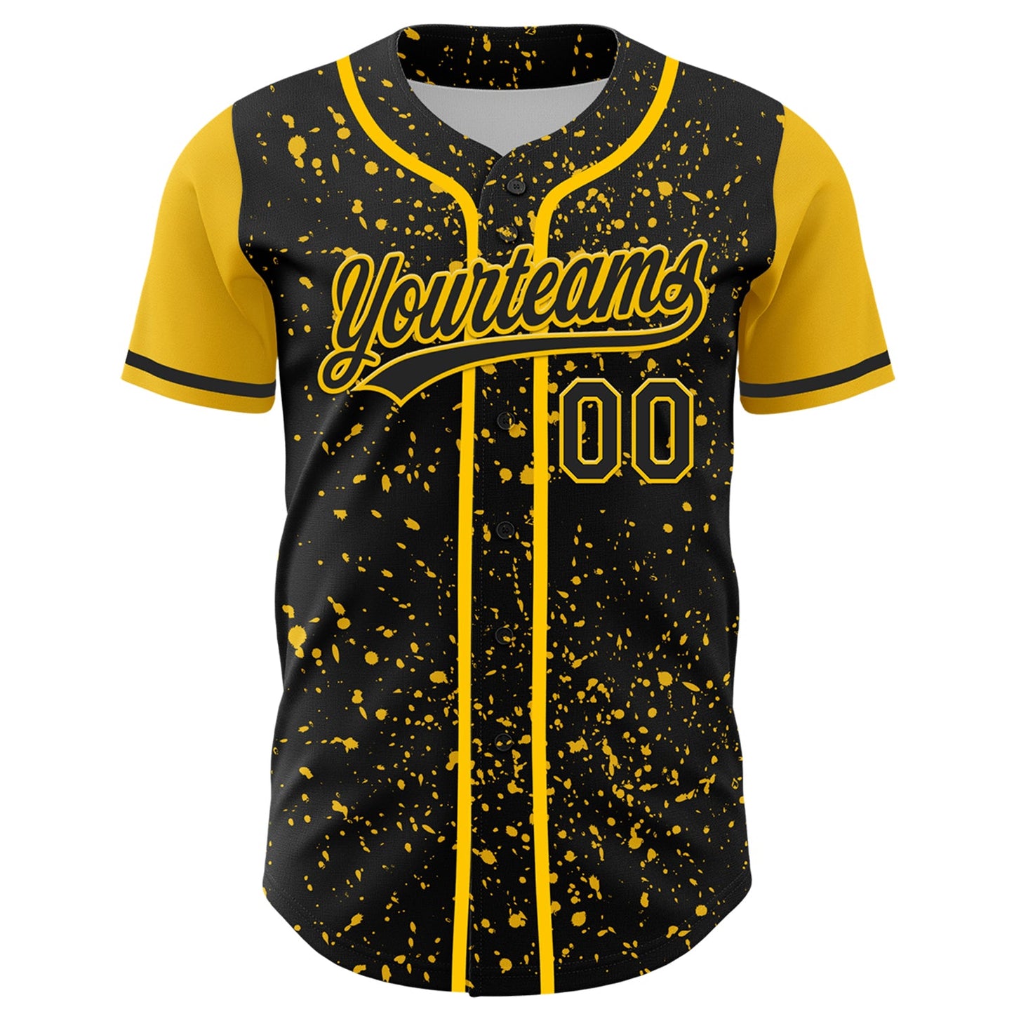 Custom Black Yellow 3D Pattern Design Abstract Splatter Ink Authentic Baseball Jersey view 2