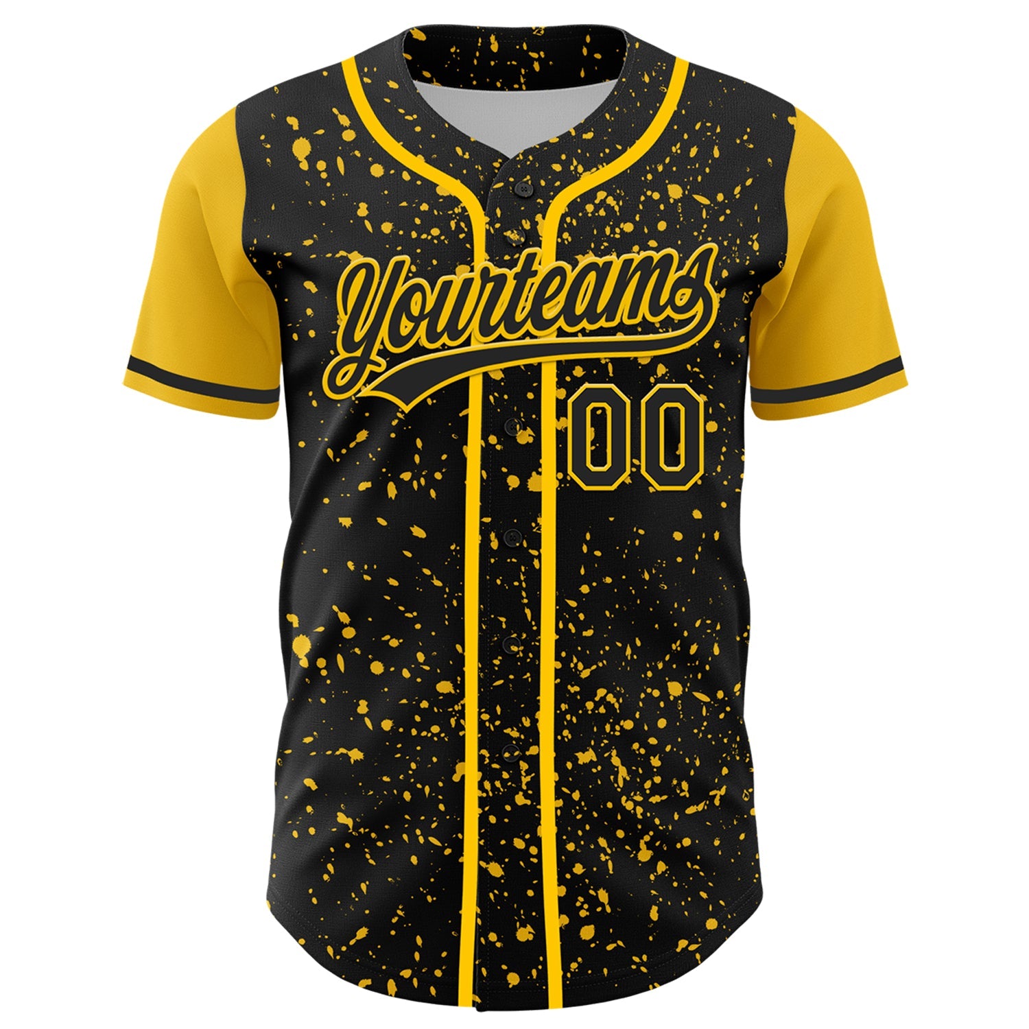 Custom Black Yellow 3D Pattern Design Abstract Splatter Ink Authentic Baseball Jersey view 2