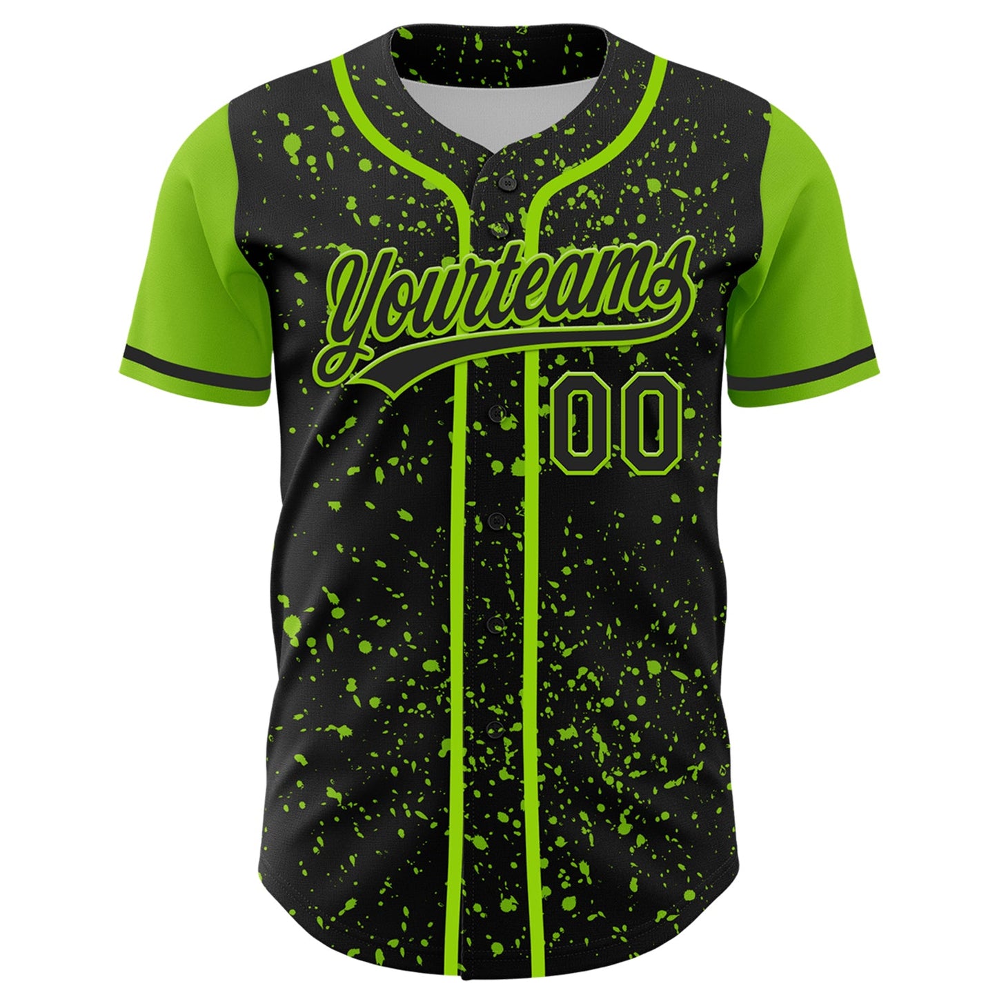 Custom Black Neon Green 3D Pattern Design Abstract Splatter Ink Authentic Baseball Jersey view 2