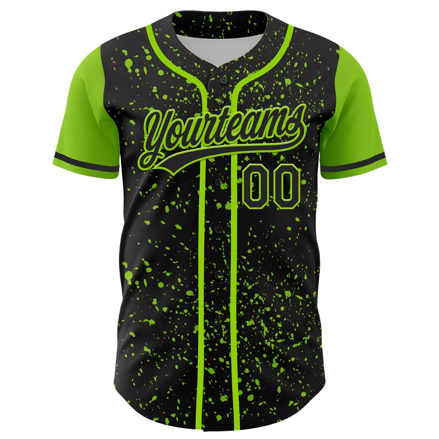 Custom Black Neon Green 3D Pattern Design Abstract Splatter Ink Authentic Baseball Jersey view 2