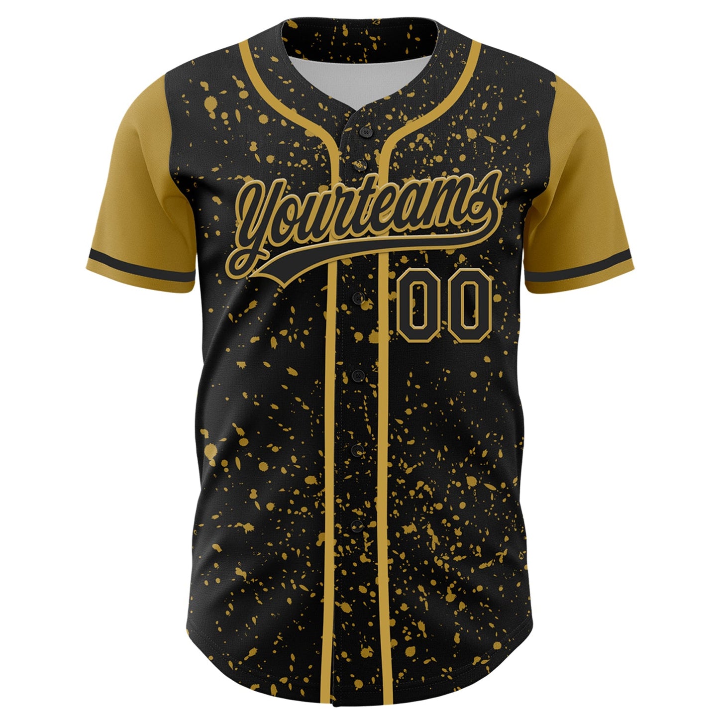 Custom Black Old Gold 3D Pattern Design Abstract Splatter Ink Authentic Baseball Jersey view 2