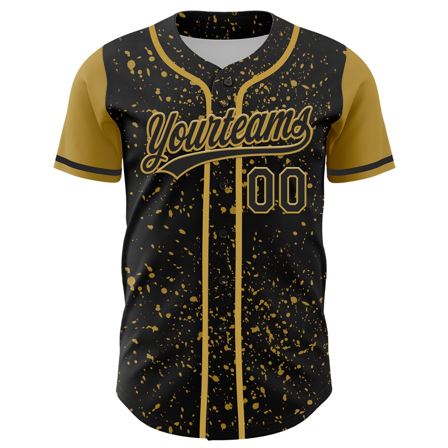 Custom Black Old Gold 3D Pattern Design Abstract Splatter Ink Authentic Baseball Jersey view 2