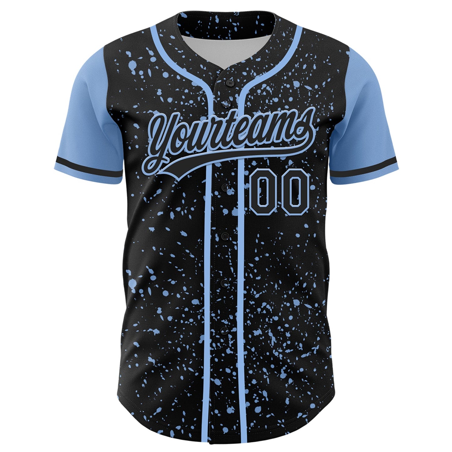 Custom Black Light Blue 3D Pattern Design Abstract Splatter Ink Authentic Baseball Jersey view 2