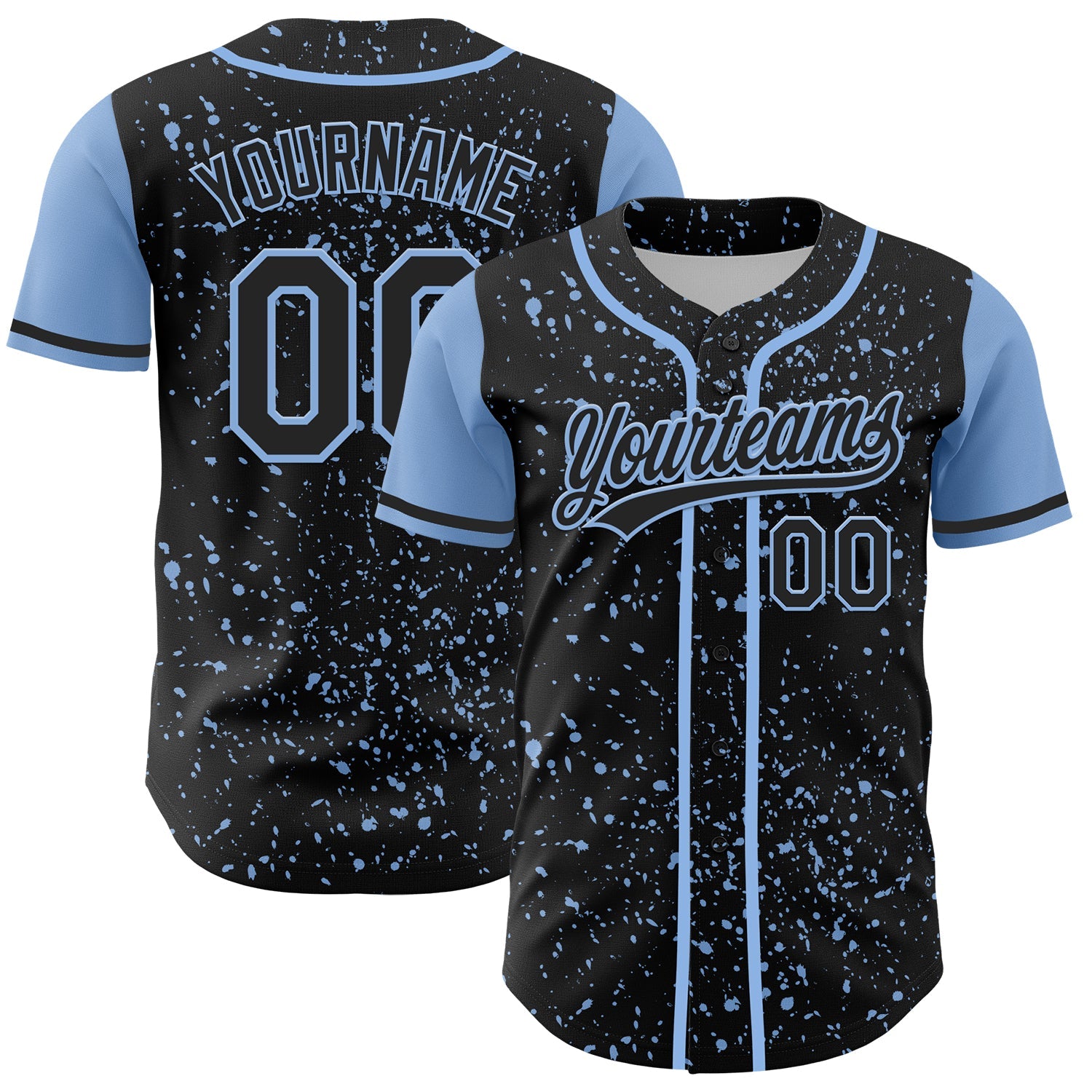 Custom Black Light Blue 3D Pattern Design Abstract Splatter Ink Authentic Baseball Jersey - Main View