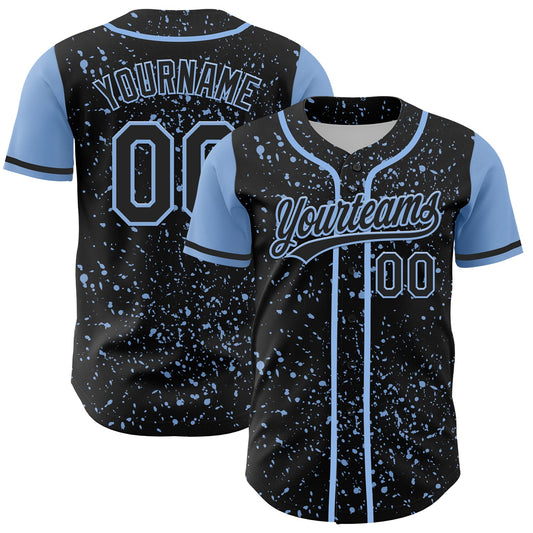 Custom Black Light Blue 3D Pattern Design Abstract Splatter Ink Authentic Baseball Jersey - Main View