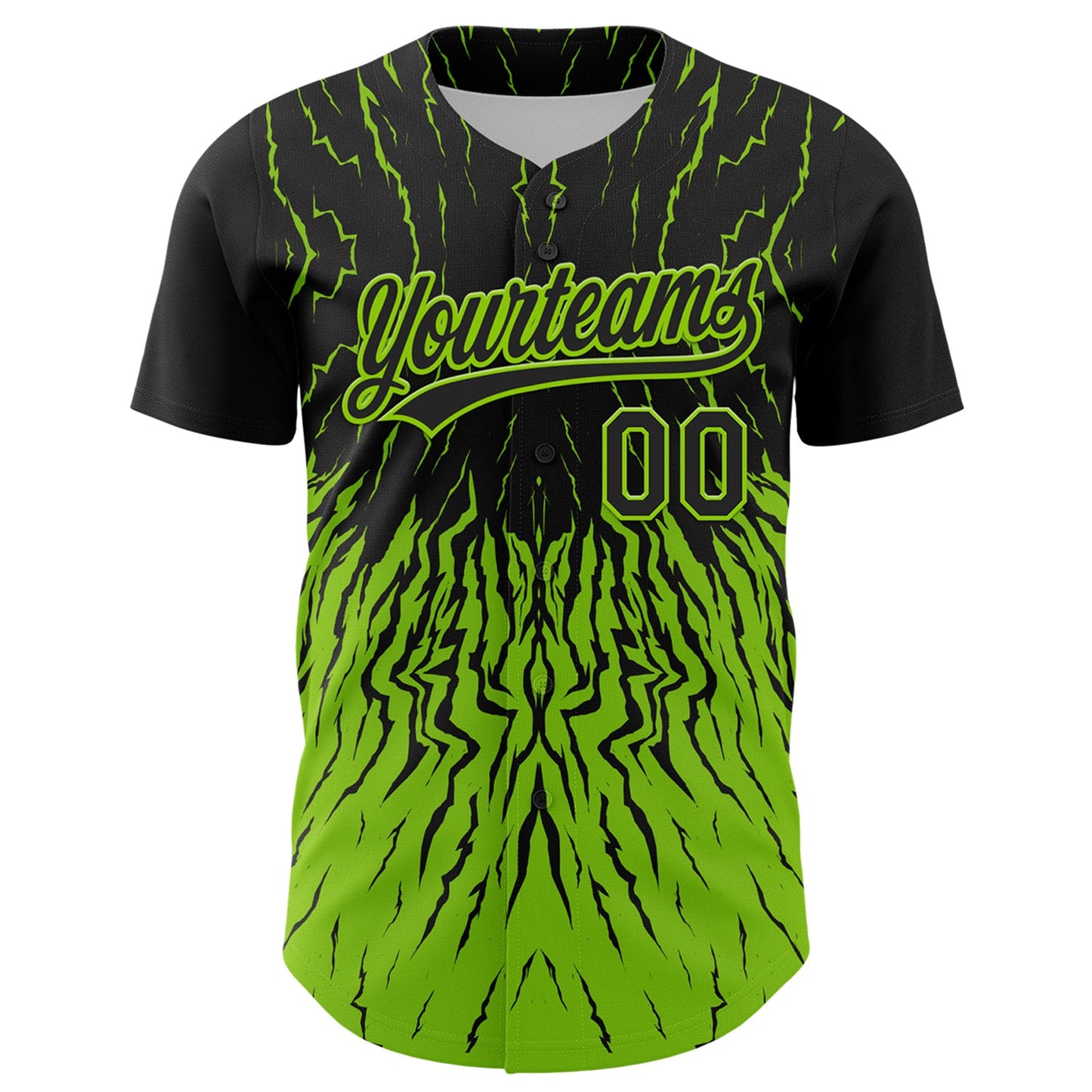Custom Black Neon Green 3D Pattern Design Abstract Wave Authentic Baseball Jersey view 2