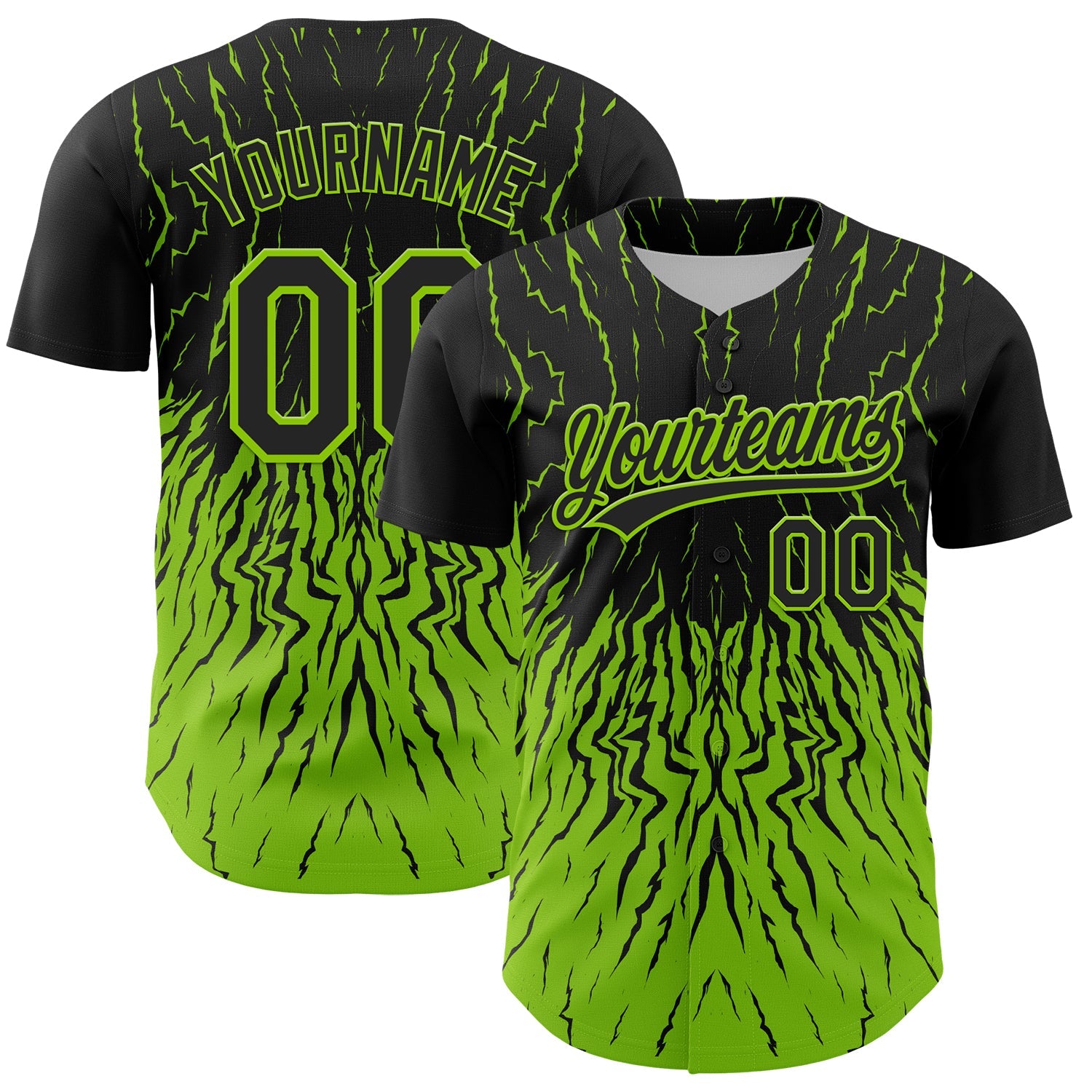 Custom Black Neon Green 3D Pattern Design Abstract Wave Authentic Baseball Jersey - Main View