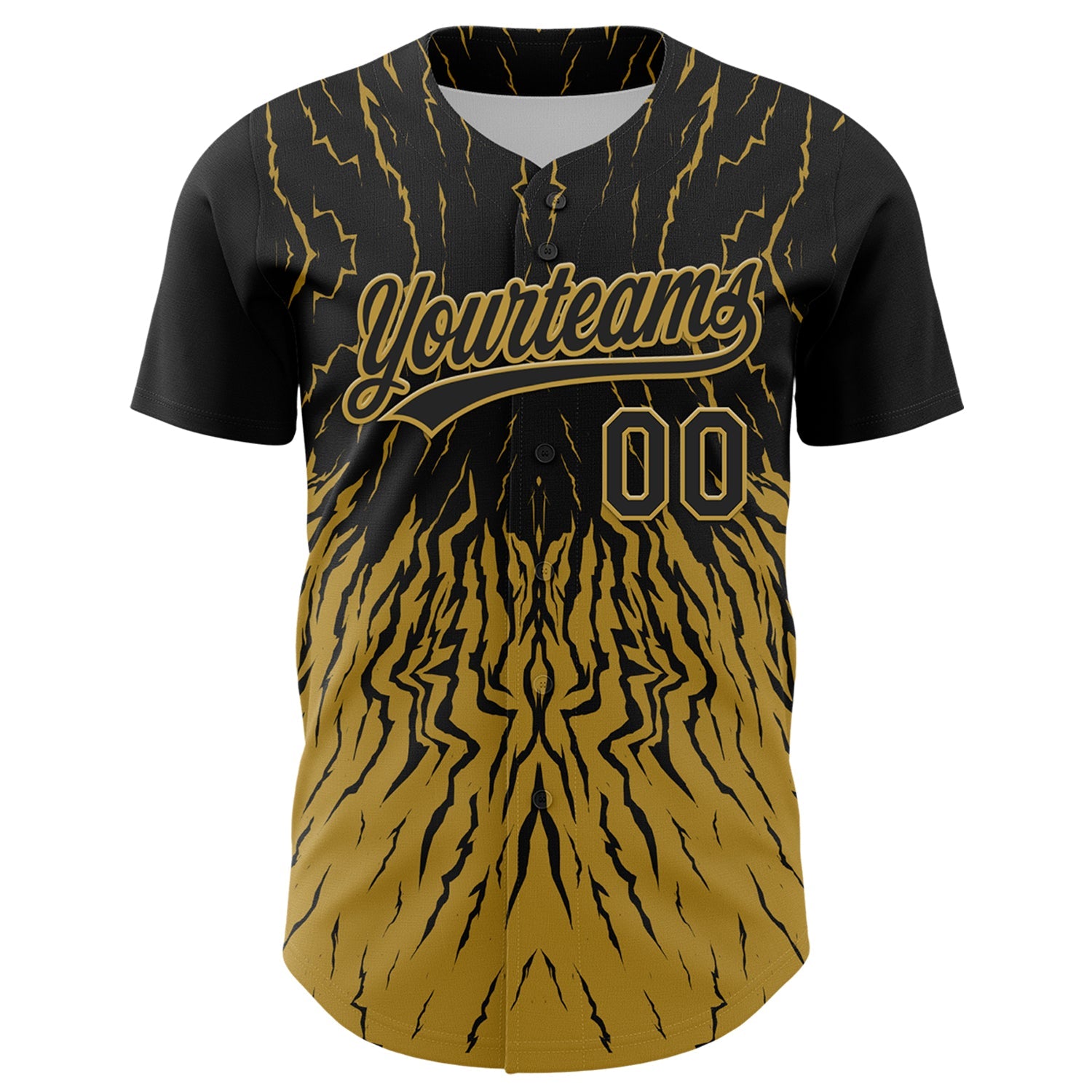 Custom Black Old Gold 3D Pattern Design Abstract Wave Authentic Baseball Jersey view 2