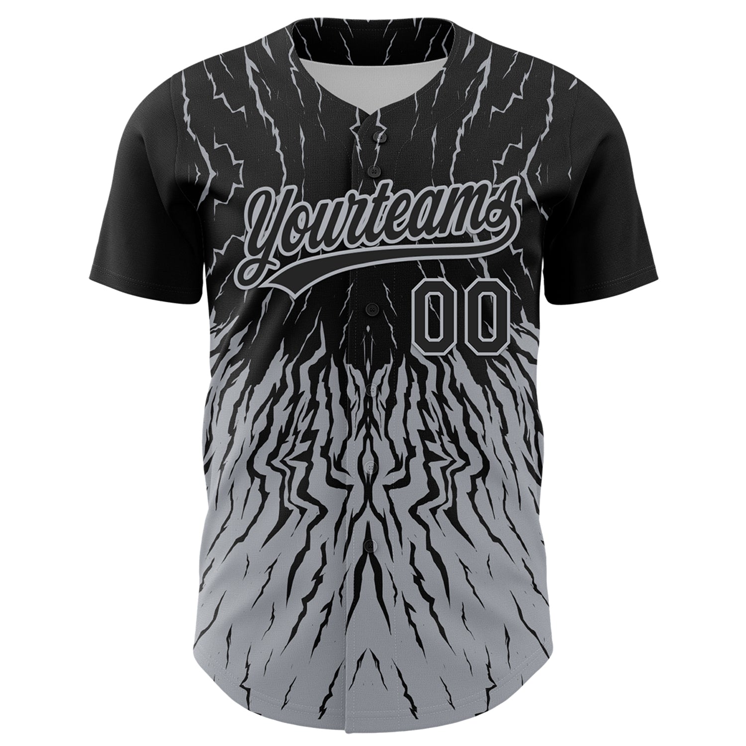 Custom Black Gray 3D Pattern Design Abstract Wave Authentic Baseball Jersey view 2