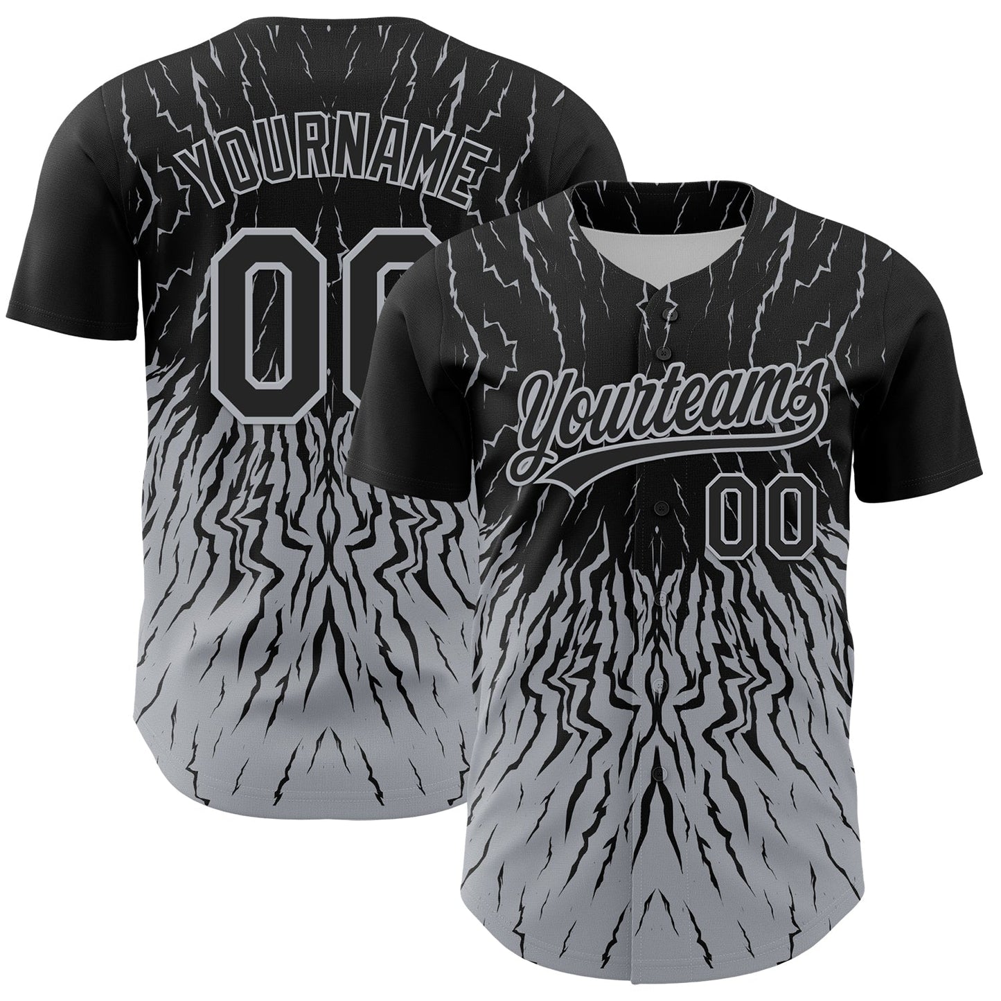 Custom Black Gray 3D Pattern Design Abstract Wave Authentic Baseball Jersey - Main View