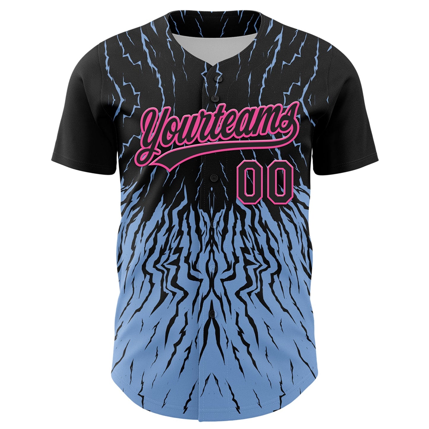 Custom Black Light Blue-Pink 3D Pattern Design Abstract Wave Authentic Baseball Jersey view 2