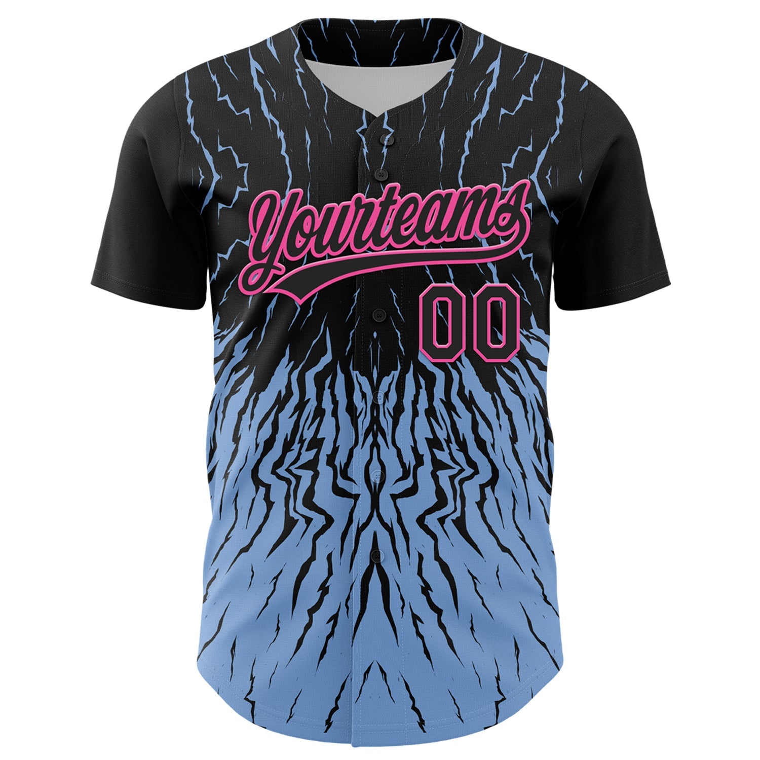 Custom Black Light Blue-Pink 3D Pattern Design Abstract Wave Authentic Baseball Jersey view 2