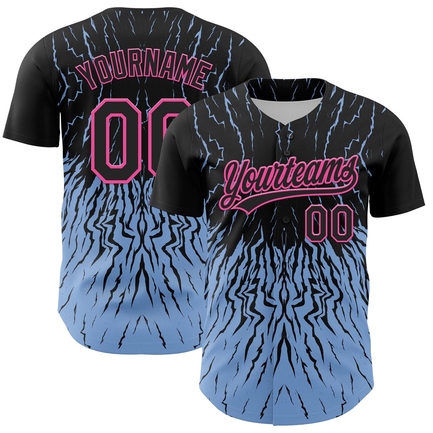 Custom Black Light Blue-Pink 3D Pattern Design Abstract Wave Authentic Baseball Jersey - Main View