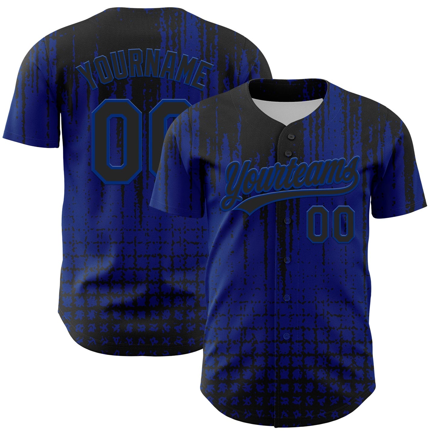 Custom Royal Black 3D Pattern Design Abstract Shape Authentic Baseball Jersey - Main View
