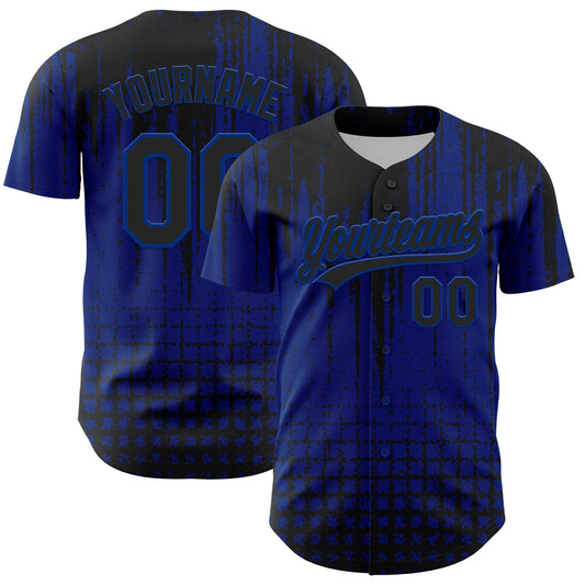Custom Royal Black 3D Pattern Design Abstract Shape Authentic Baseball Jersey - Main View