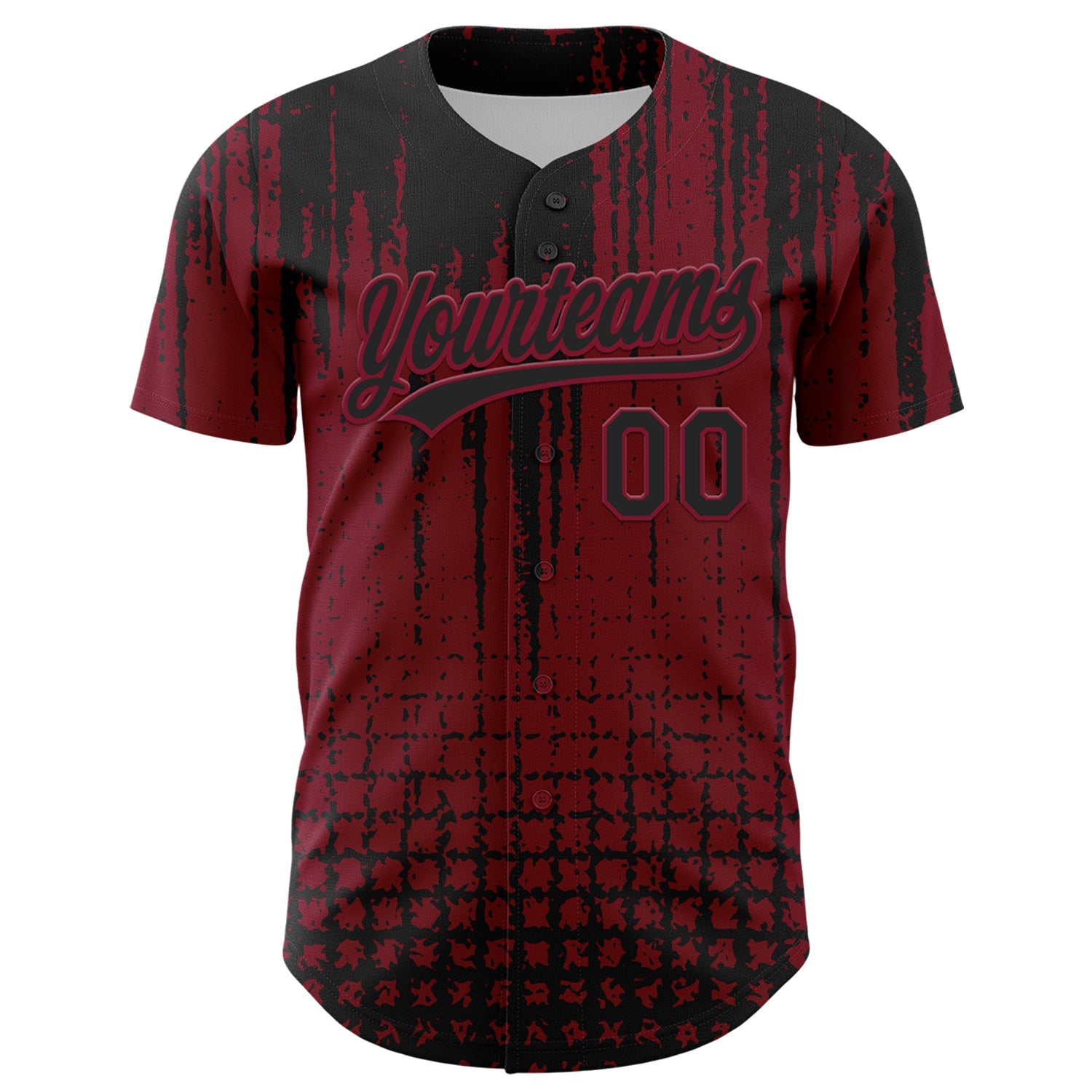 Custom Crimson Black 3D Pattern Design Abstract Shape Authentic Baseball Jersey view 2