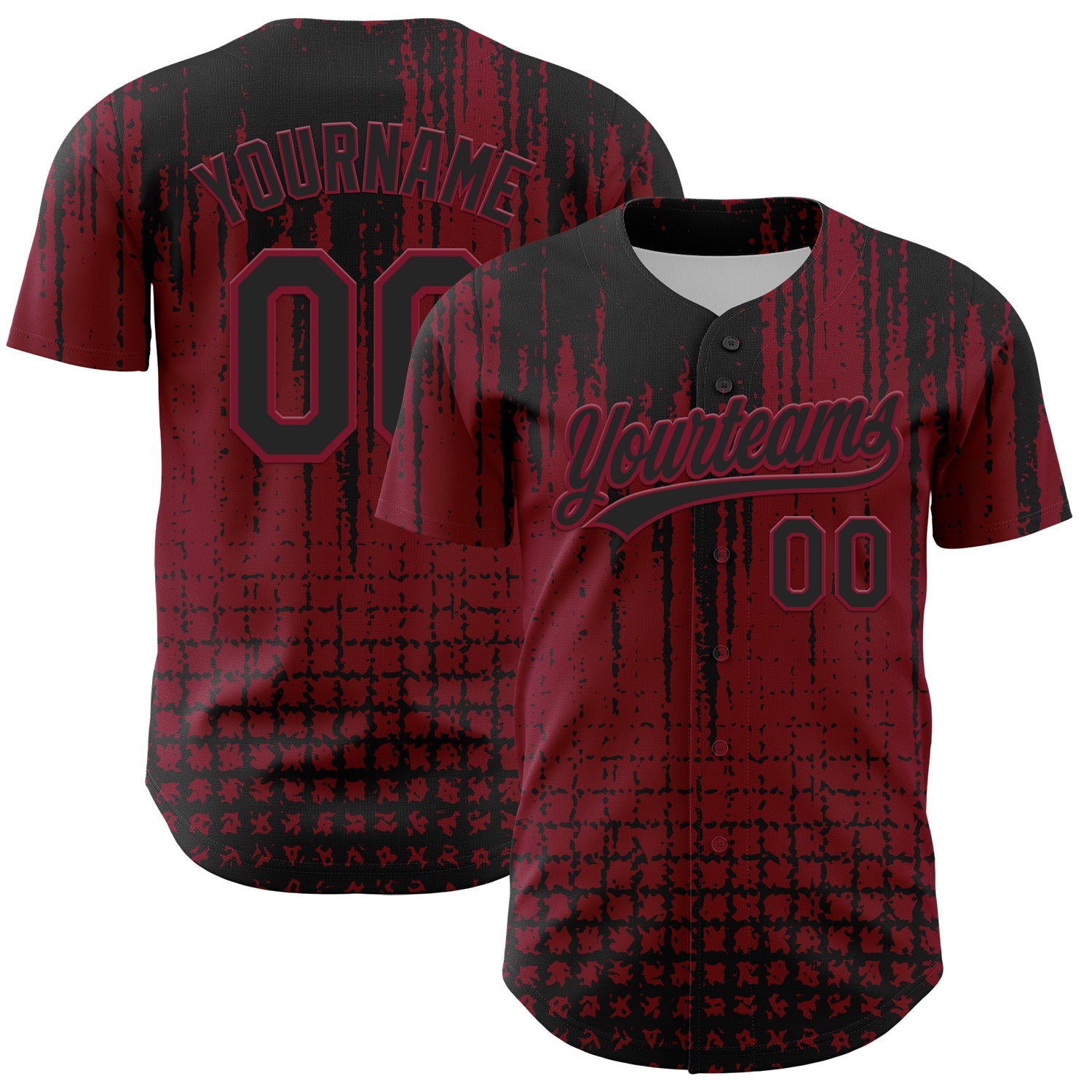 Custom Crimson Black 3D Pattern Design Abstract Shape Authentic Baseball Jersey - Main View