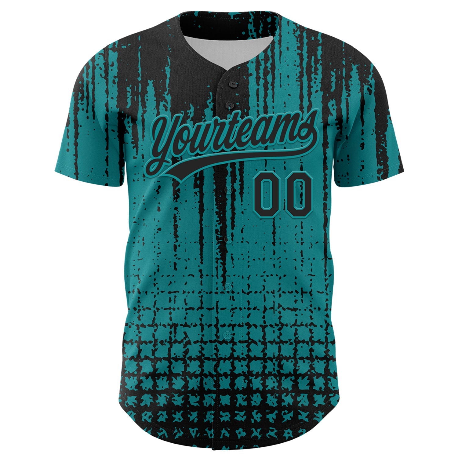 Custom Teal Black 3D Pattern Design Abstract Shape Authentic Baseball Jersey view 2