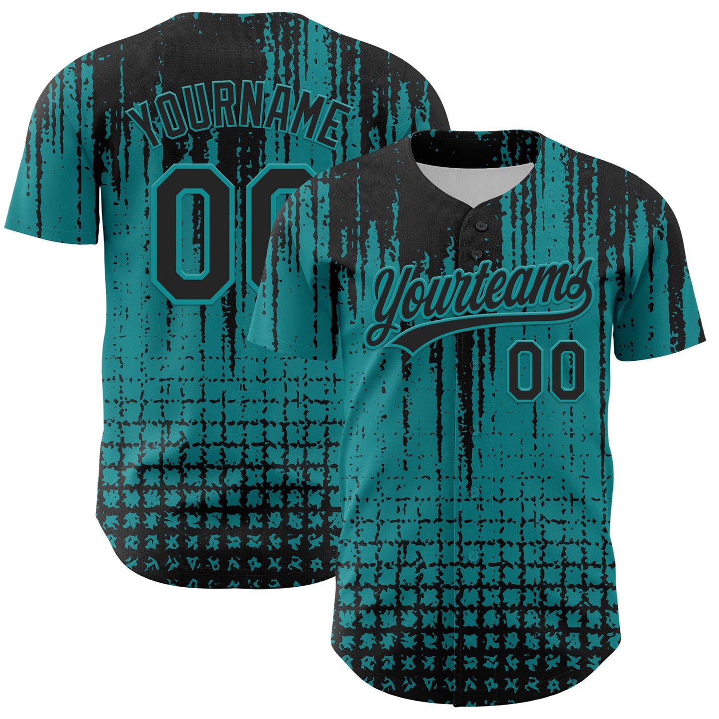 Custom Teal Black 3D Pattern Design Abstract Shape Authentic Baseball Jersey - Main View