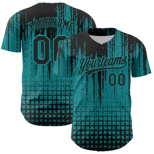 Custom Teal Black 3D Pattern Design Abstract Shape Authentic Baseball Jersey - Main View