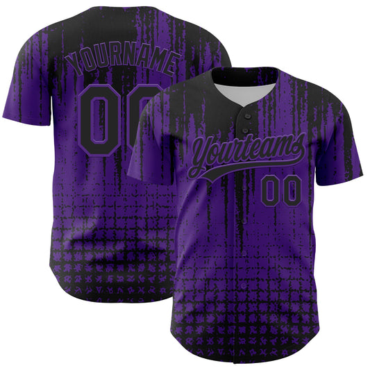 Custom Purple Black 3D Pattern Design Abstract Shape Authentic Baseball Jersey - Main View
