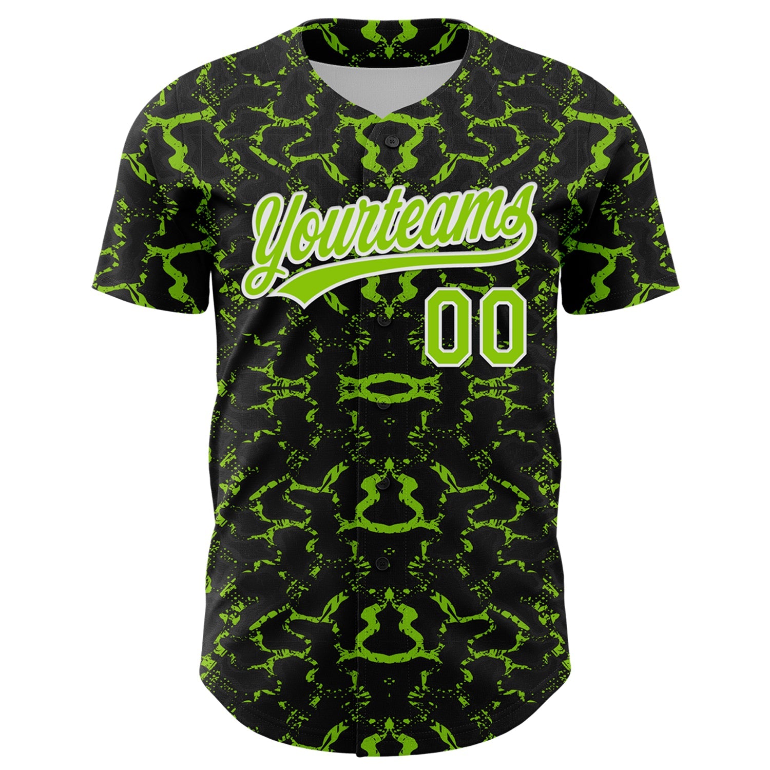 Custom Black Neon Green-White 3D Pattern Design Abstract Tiger And Zebra Authentic Baseball Jersey view 2