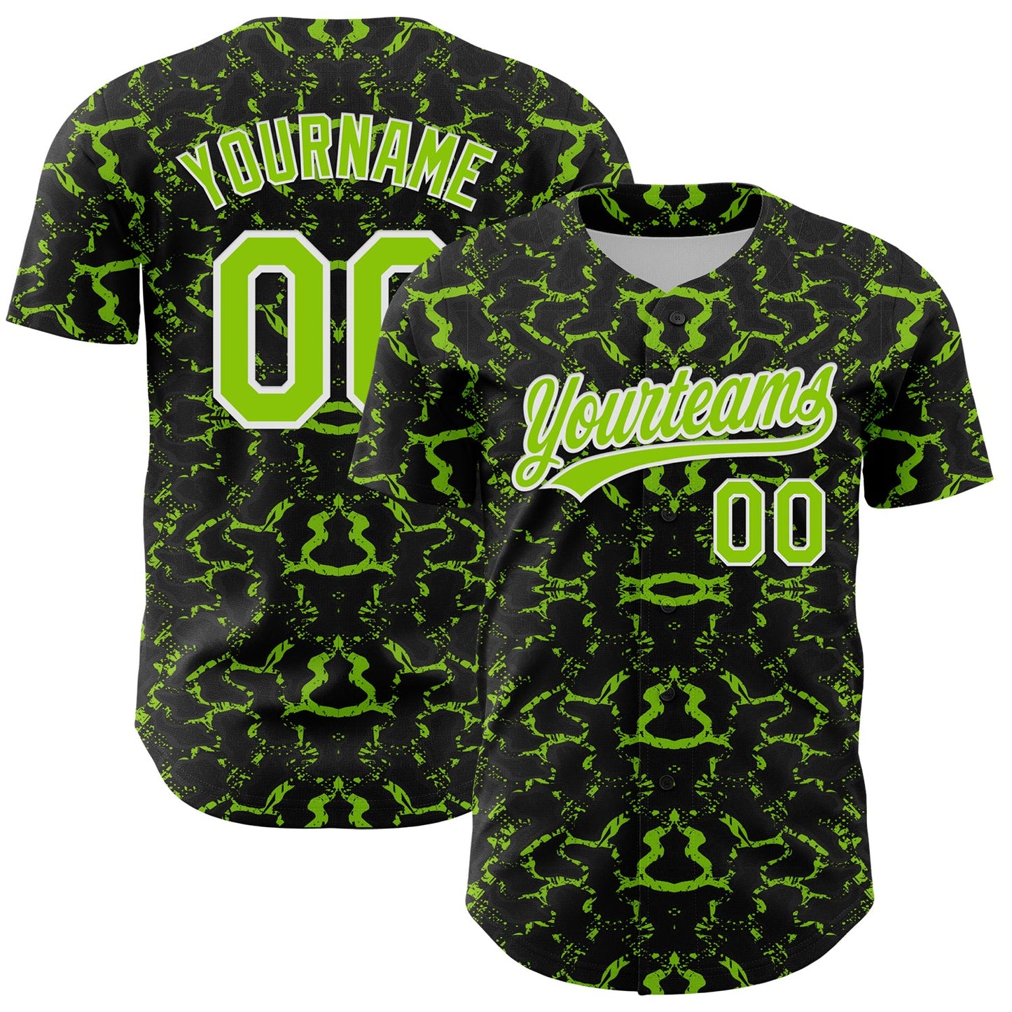 Custom Black Neon Green-White 3D Pattern Design Abstract Tiger And Zebra Authentic Baseball Jersey - Main View