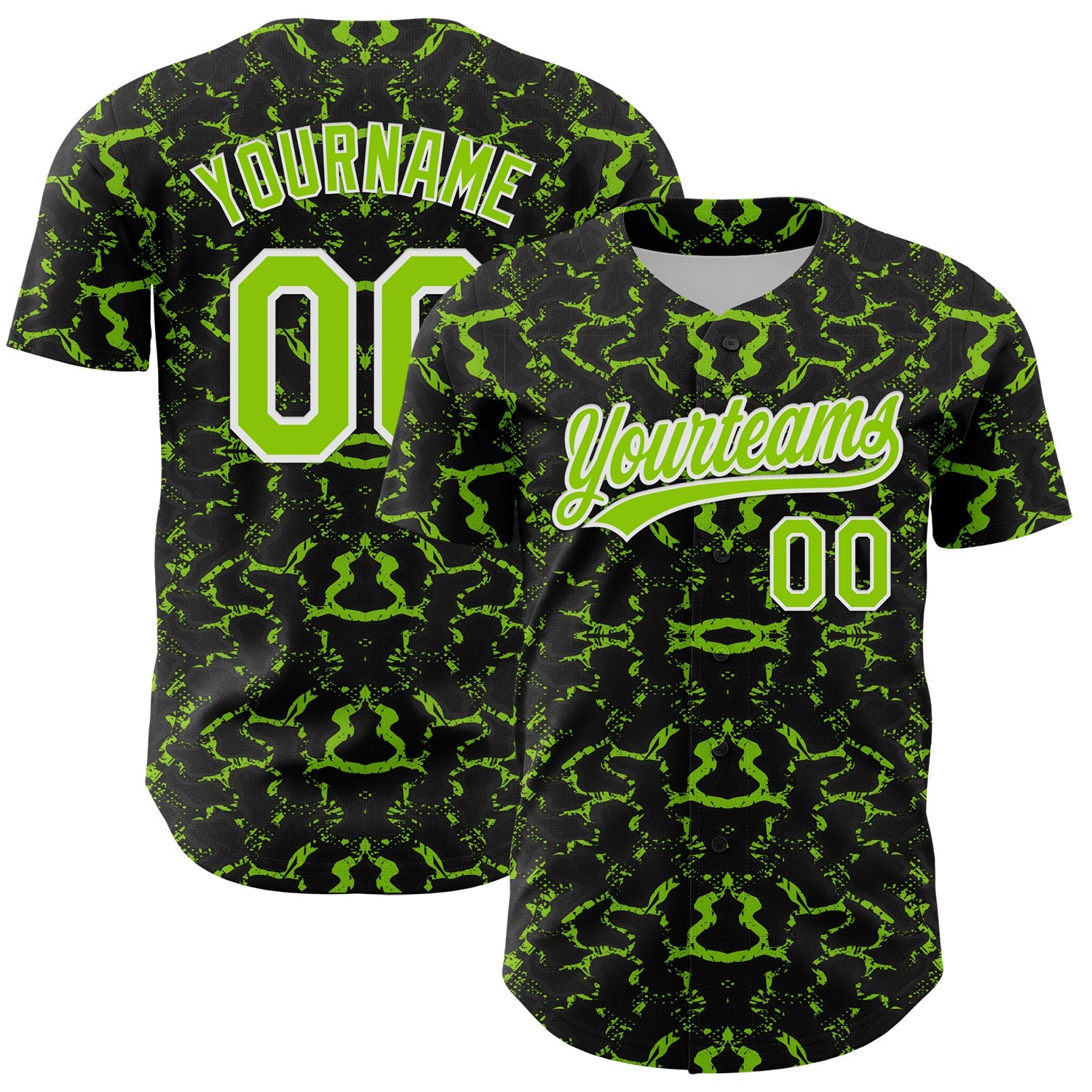Custom Black Neon Green-White 3D Pattern Design Abstract Tiger And Zebra Authentic Baseball Jersey - Main View