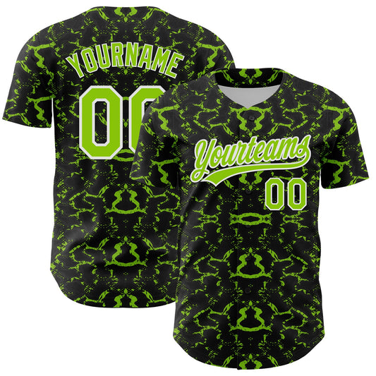 Custom Black Neon Green-White 3D Pattern Design Abstract Tiger And Zebra Authentic Baseball Jersey - Main View