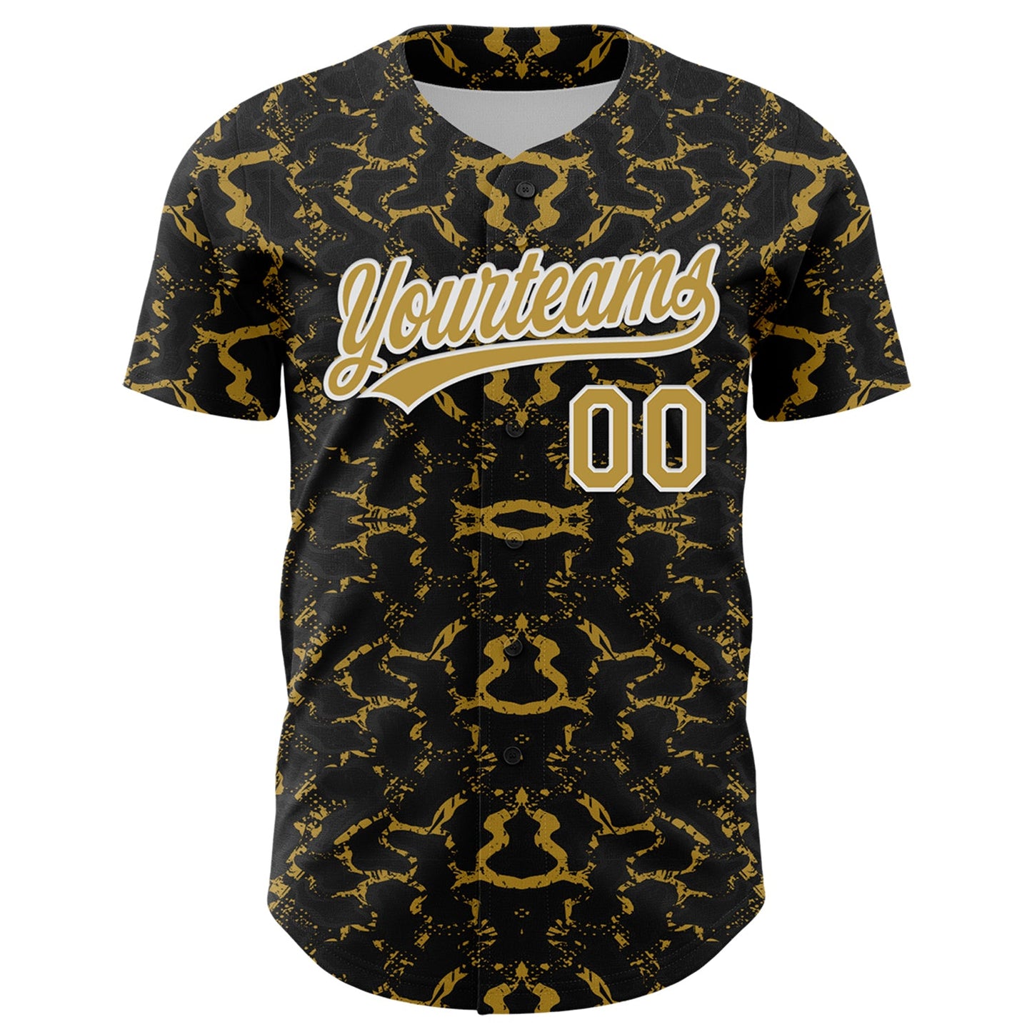Custom Black Old Gold-White 3D Pattern Design Abstract Tiger And Zebra Authentic Baseball Jersey view 2