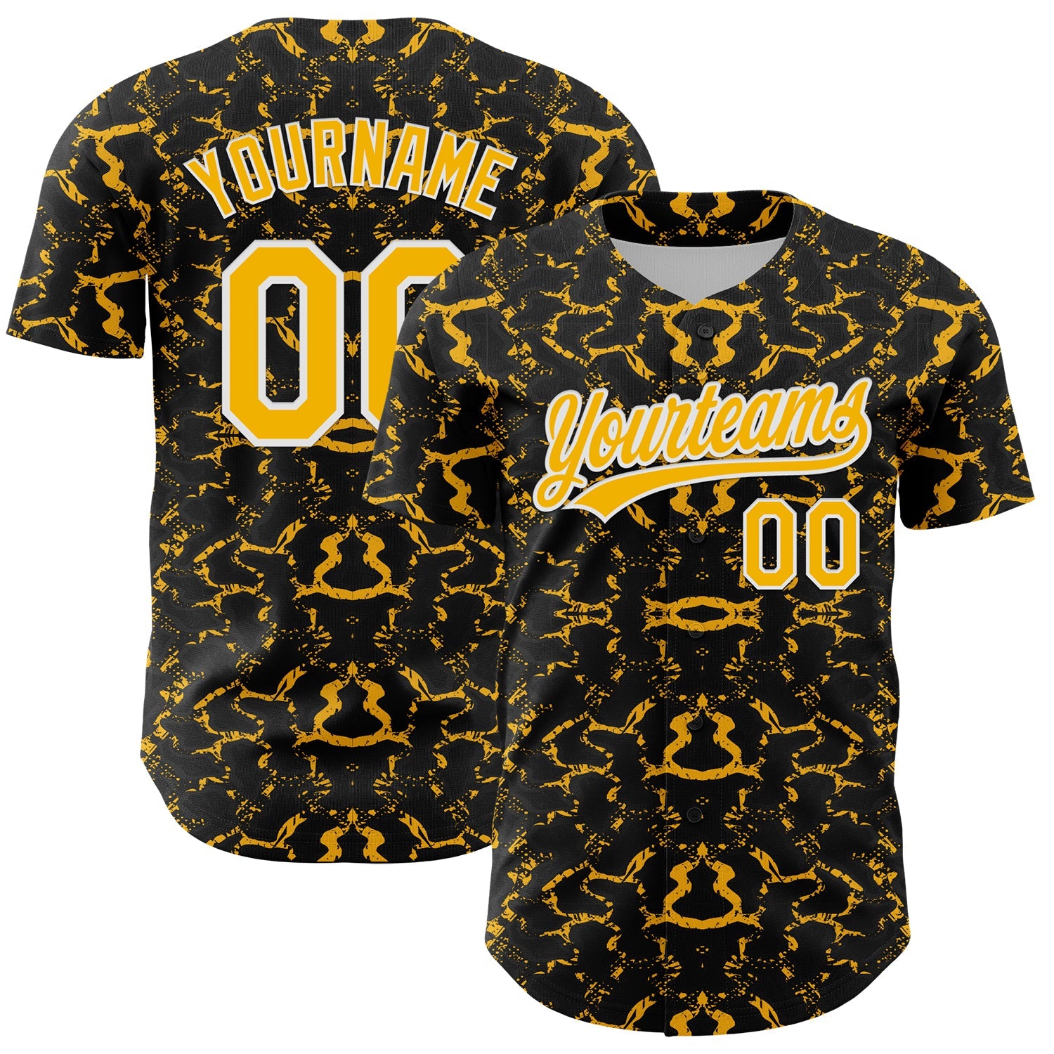 Custom Black Gold-White 3D Pattern Design Abstract Tiger And Zebra Authentic Baseball Jersey - Main View