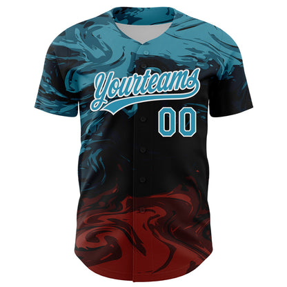 Custom Black Panther Blue Burgundy-White 3D Pattern Design Abstract Fluid Authentic Baseball Jersey view 2