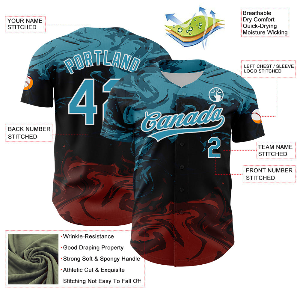 Custom Black Panther Blue Burgundy-White 3D Pattern Design Abstract Fluid Authentic Baseball Jersey view 3