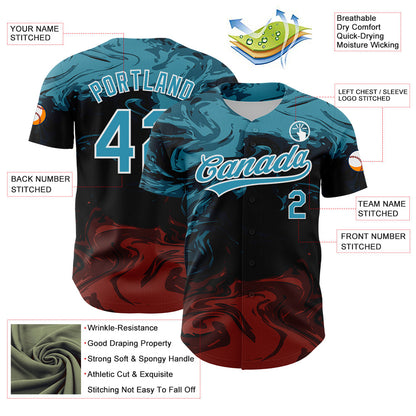Custom Black Panther Blue Burgundy-White 3D Pattern Design Abstract Fluid Authentic Baseball Jersey view 3