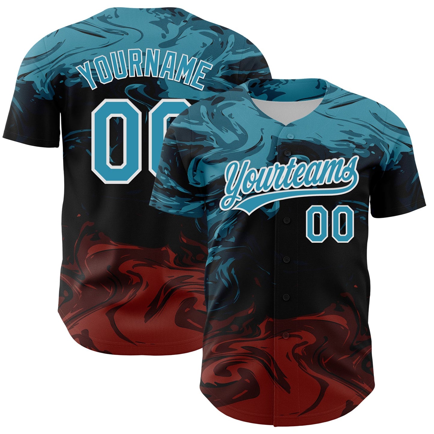 Custom Black Panther Blue Burgundy-White 3D Pattern Design Abstract Fluid Authentic Baseball Jersey - Main View